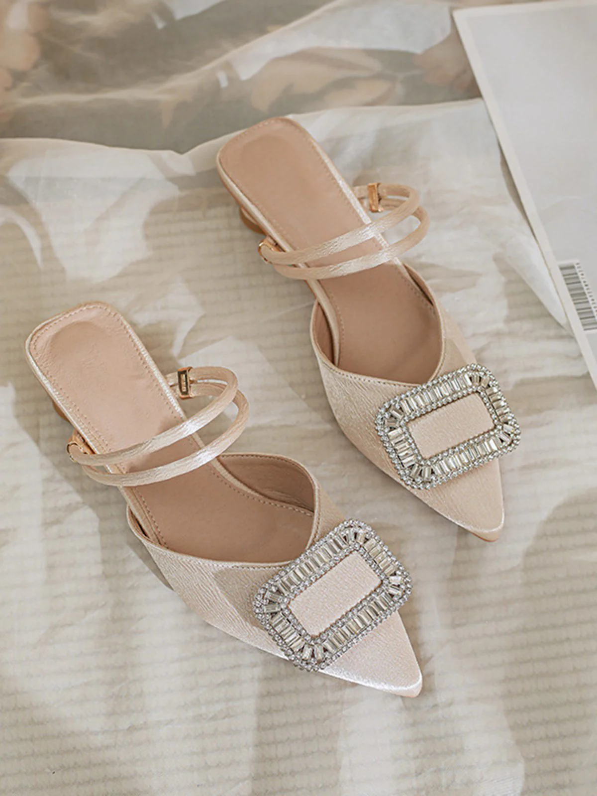 Retro Pointed Toe Square Metal Buckle Sandals - Image 4