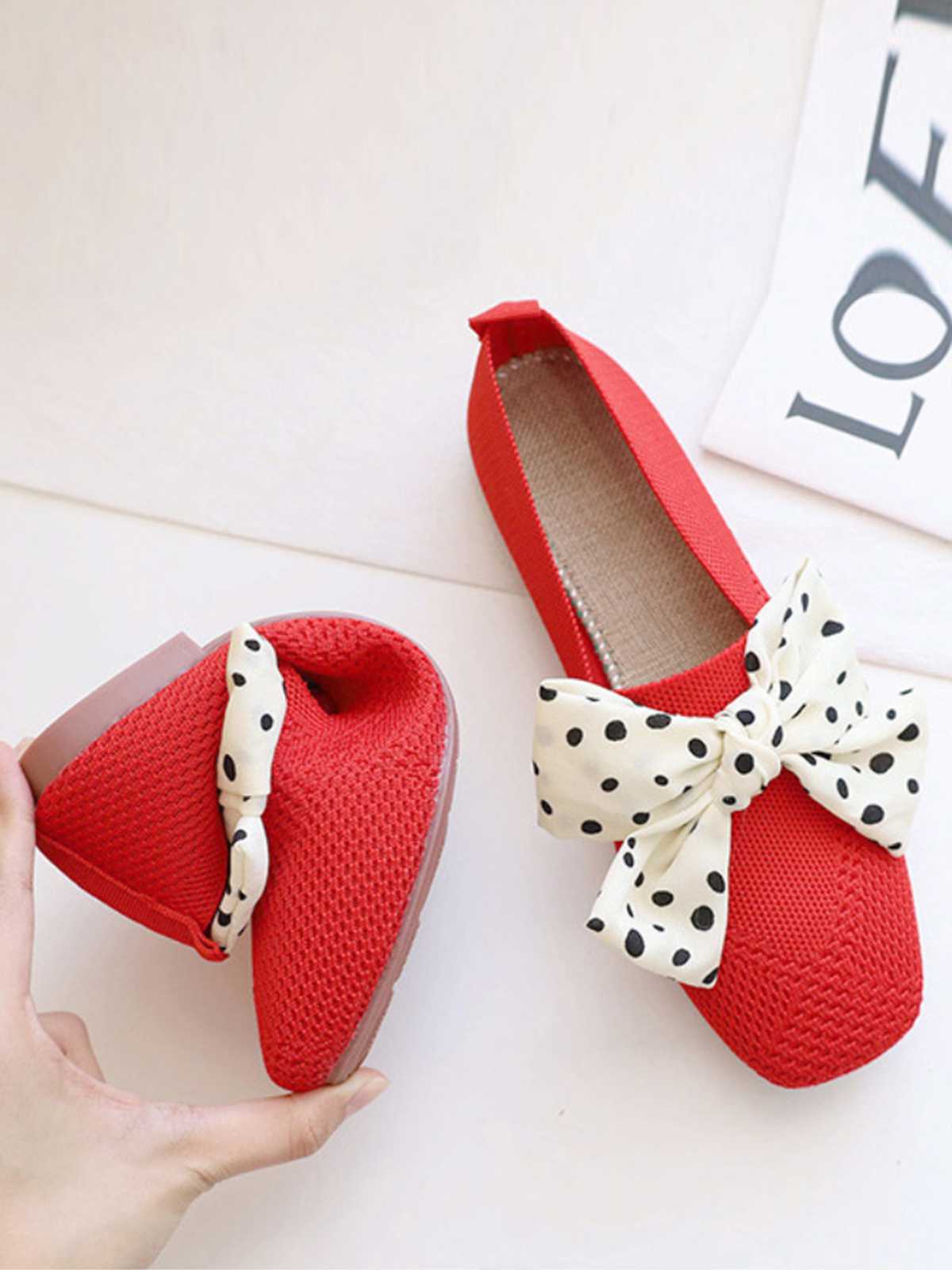 Retro Polka Dot Bow Soft Sole Shoes - Image 2