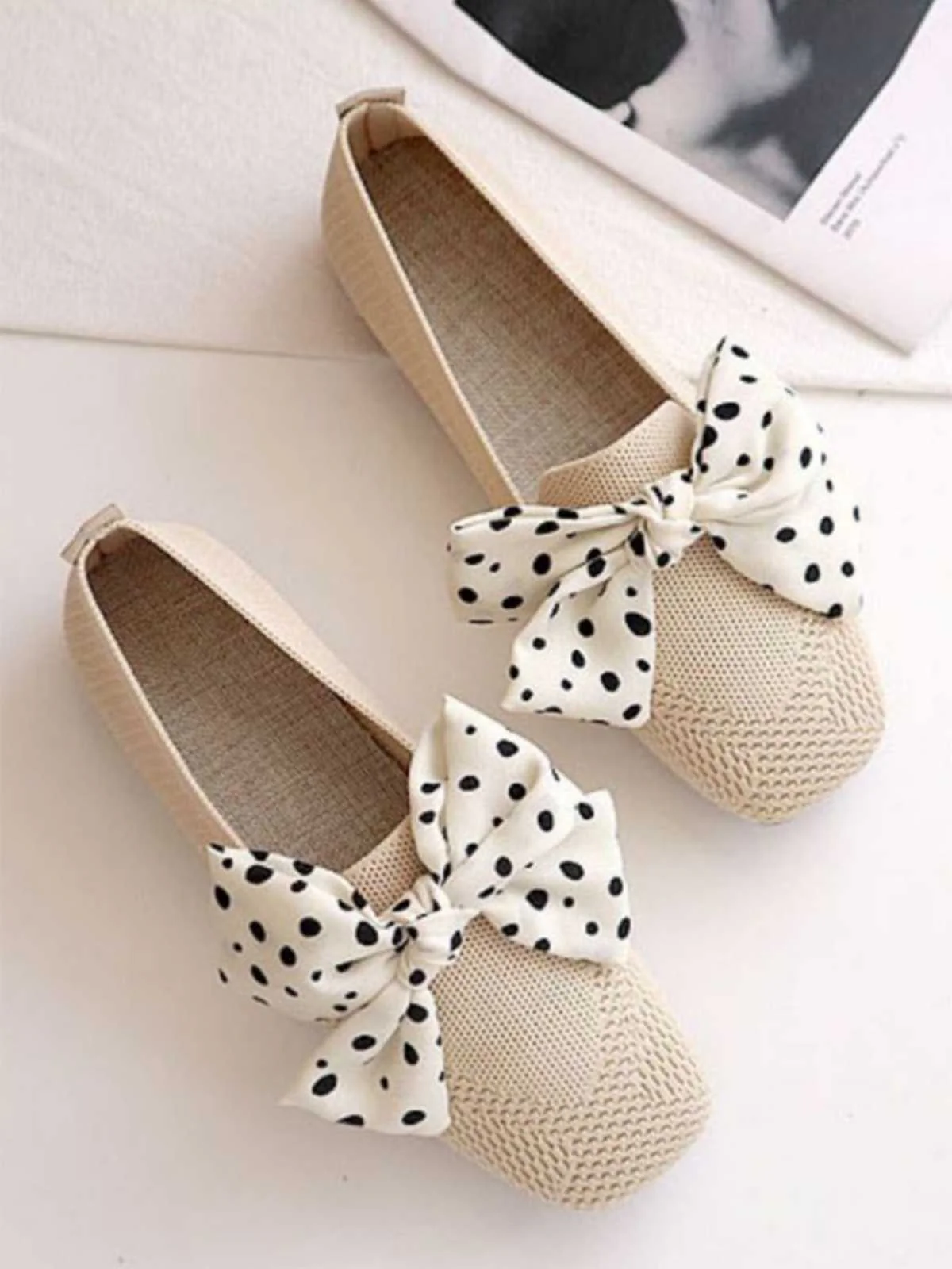 Retro Polka Dot Bow Soft Sole Shoes - Image 3
