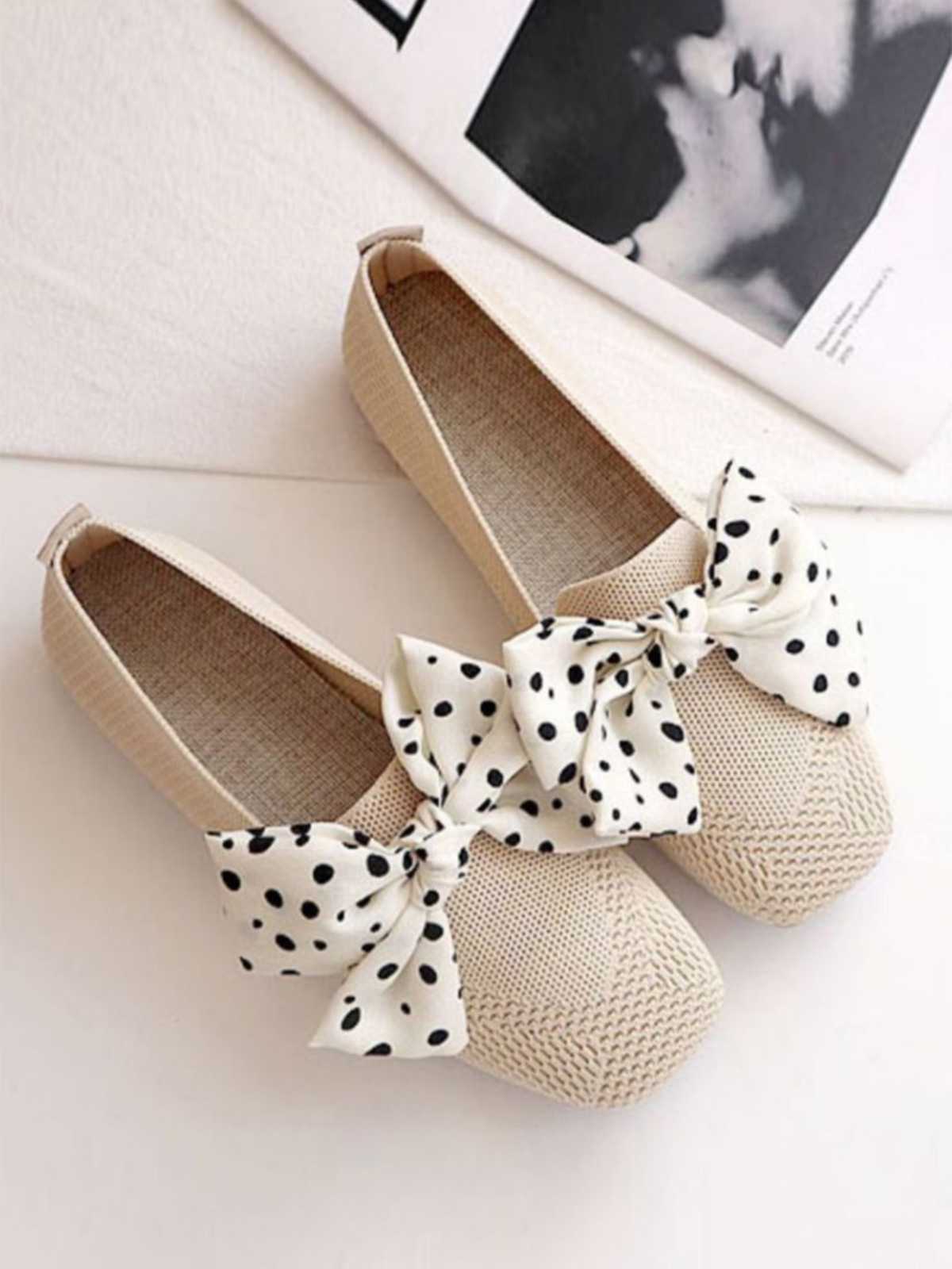 Retro Polka Dot Bow Soft Sole Shoes - Image 4
