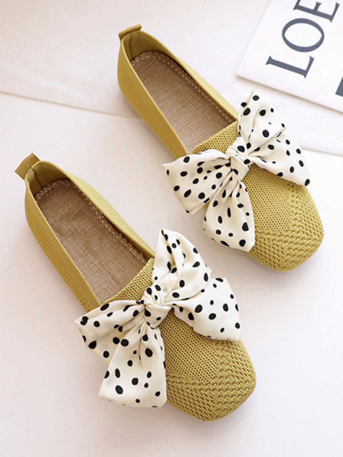 Retro Polka Dot Bow Soft Sole Shoes - Image 5