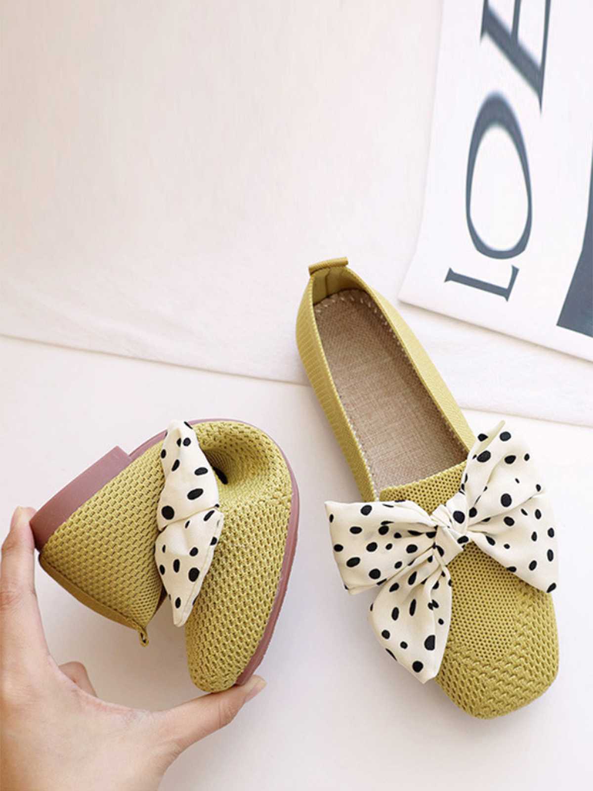 Retro Polka Dot Bow Soft Sole Shoes - Image 6