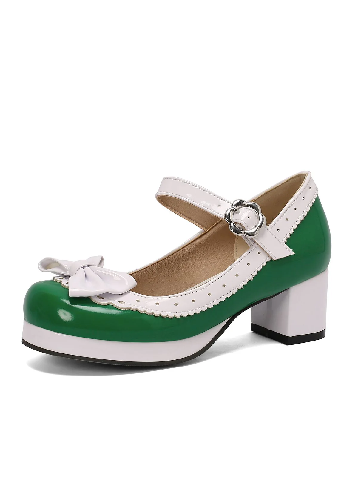 Retro PU Leather Bow High Heels - Image 10