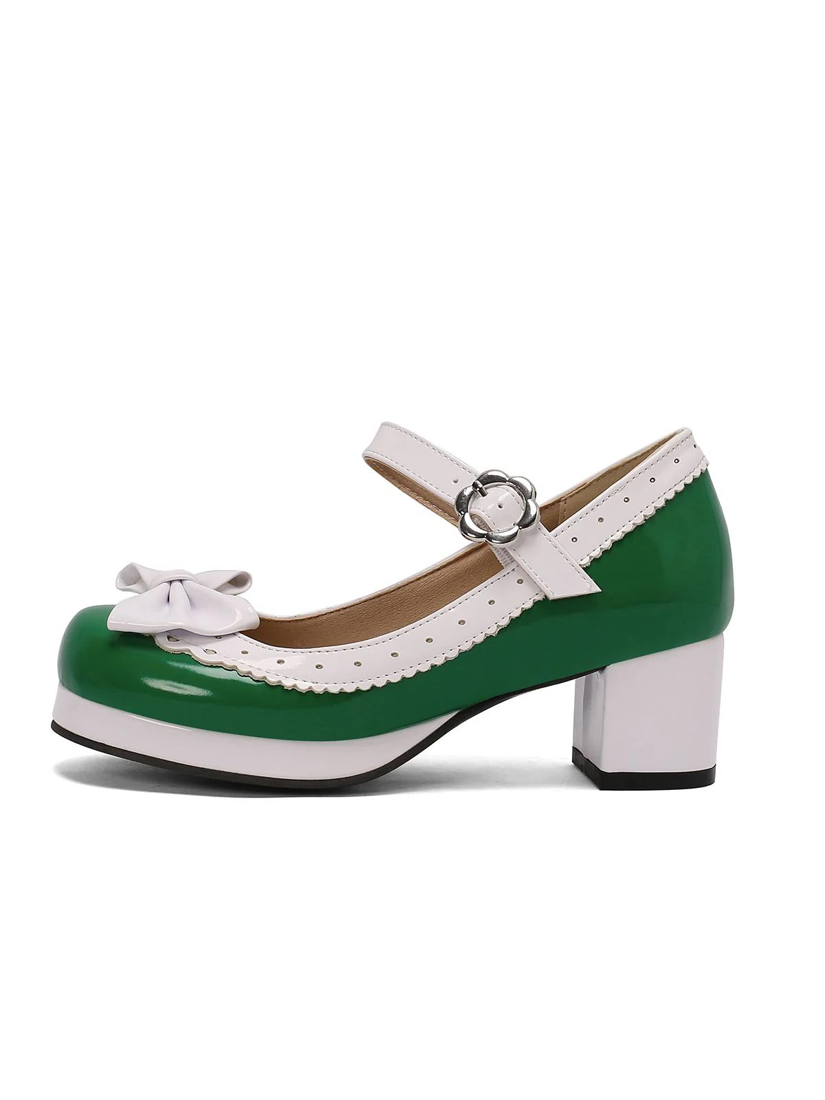 Retro PU Leather Bow High Heels - Image 11