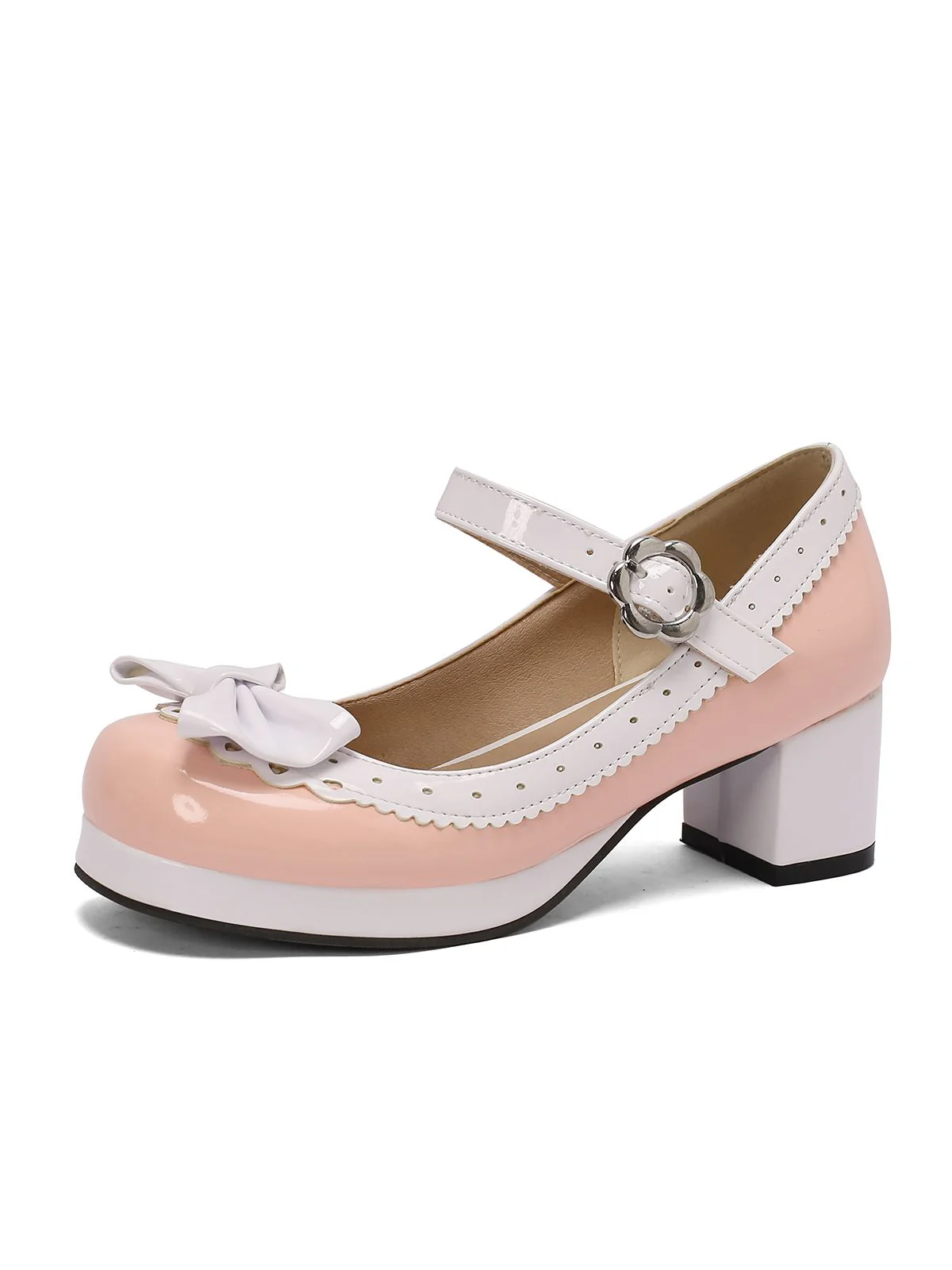 Retro PU Leather Bow High Heels - Image 14