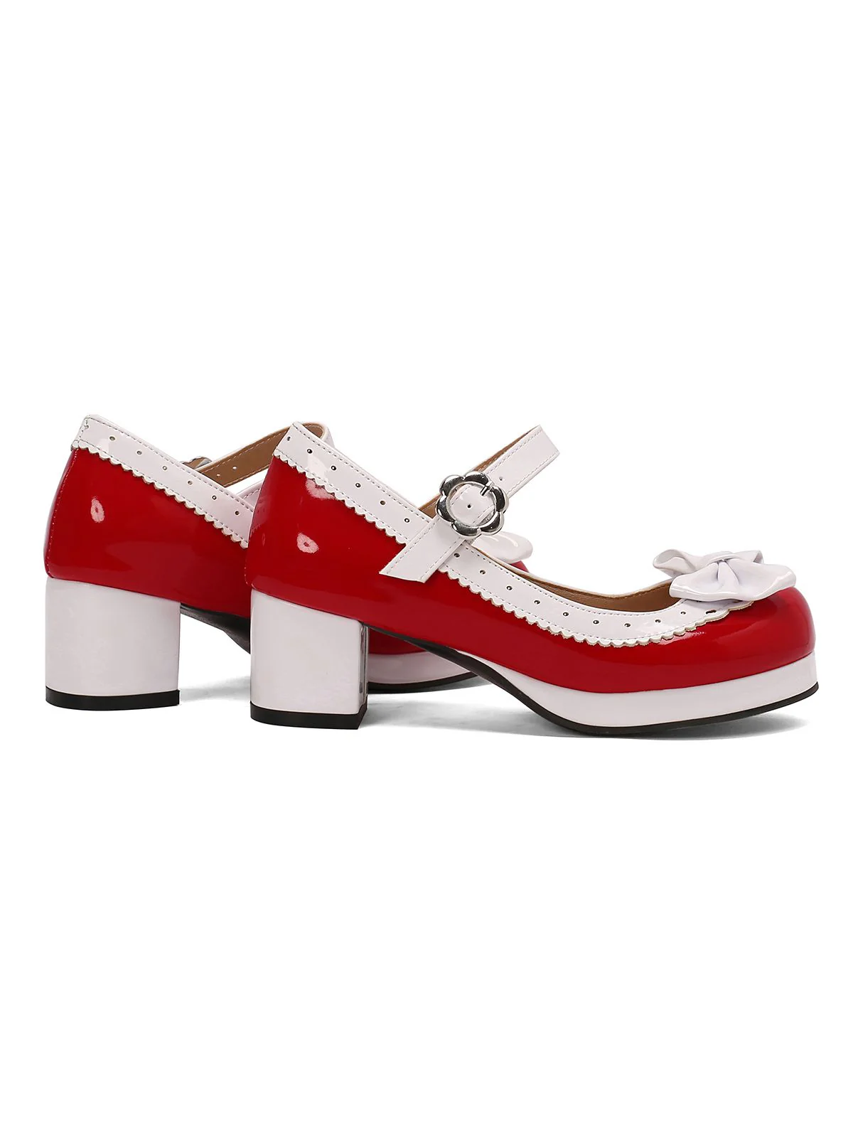 Retro PU Leather Bow High Heels - Image 17
