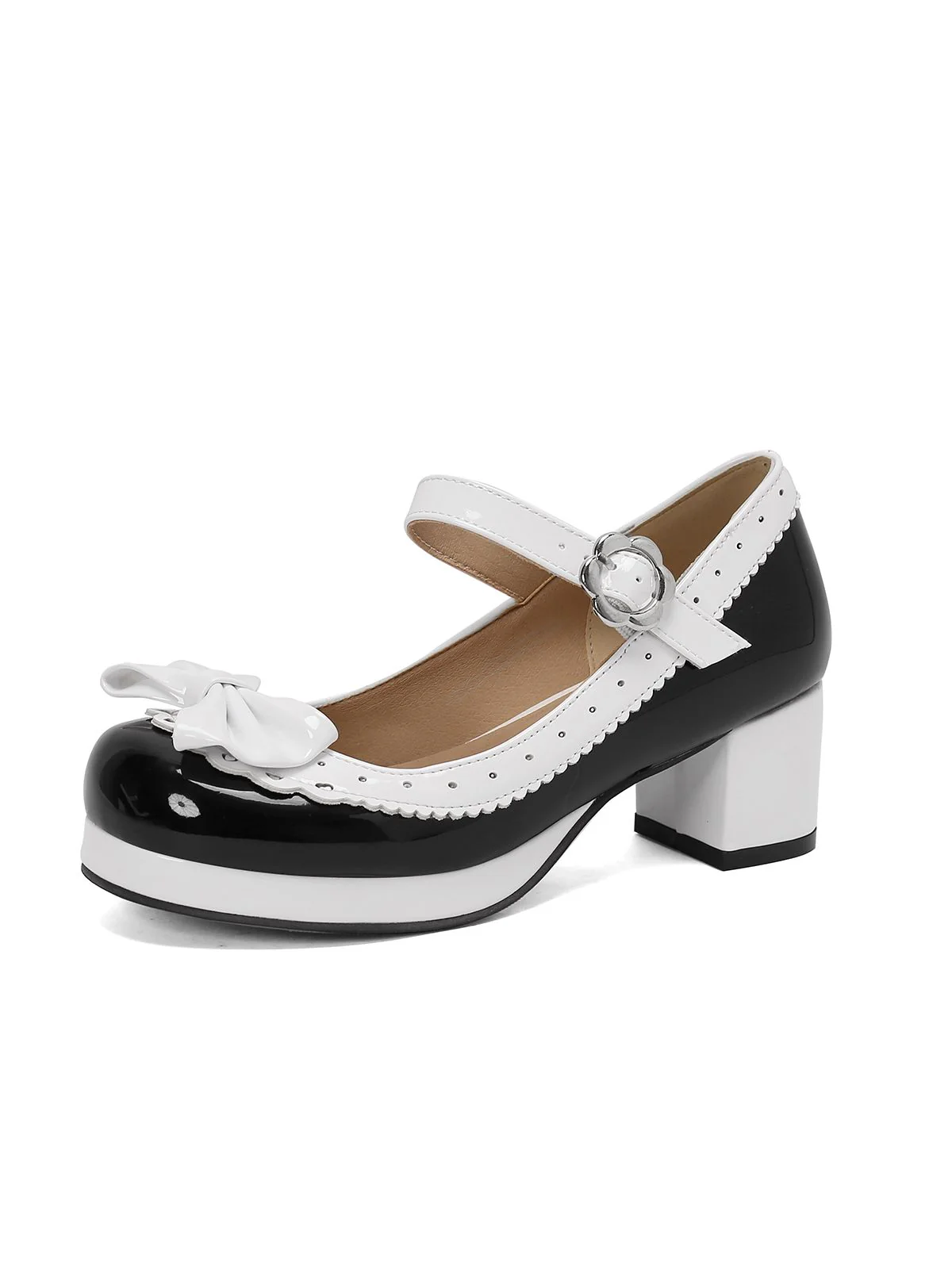 Retro PU Leather Bow High Heels - Image 2