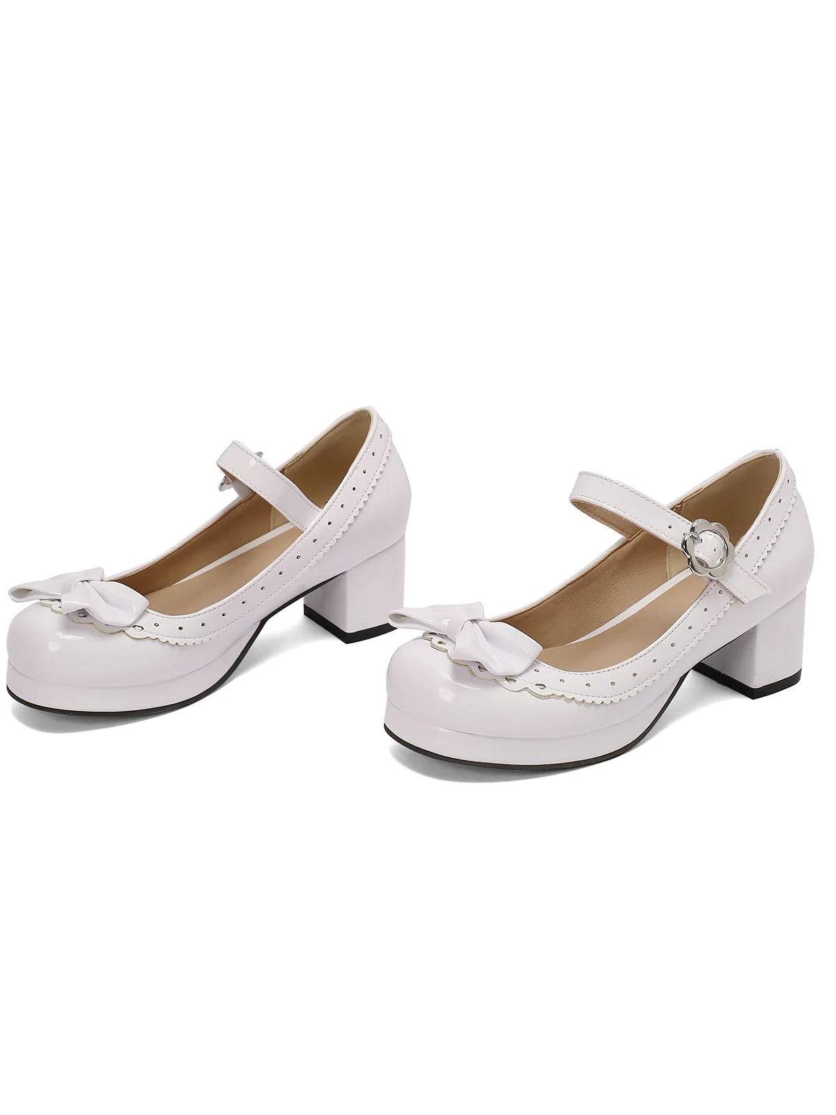 Retro PU Leather Bow High Heels - Image 22