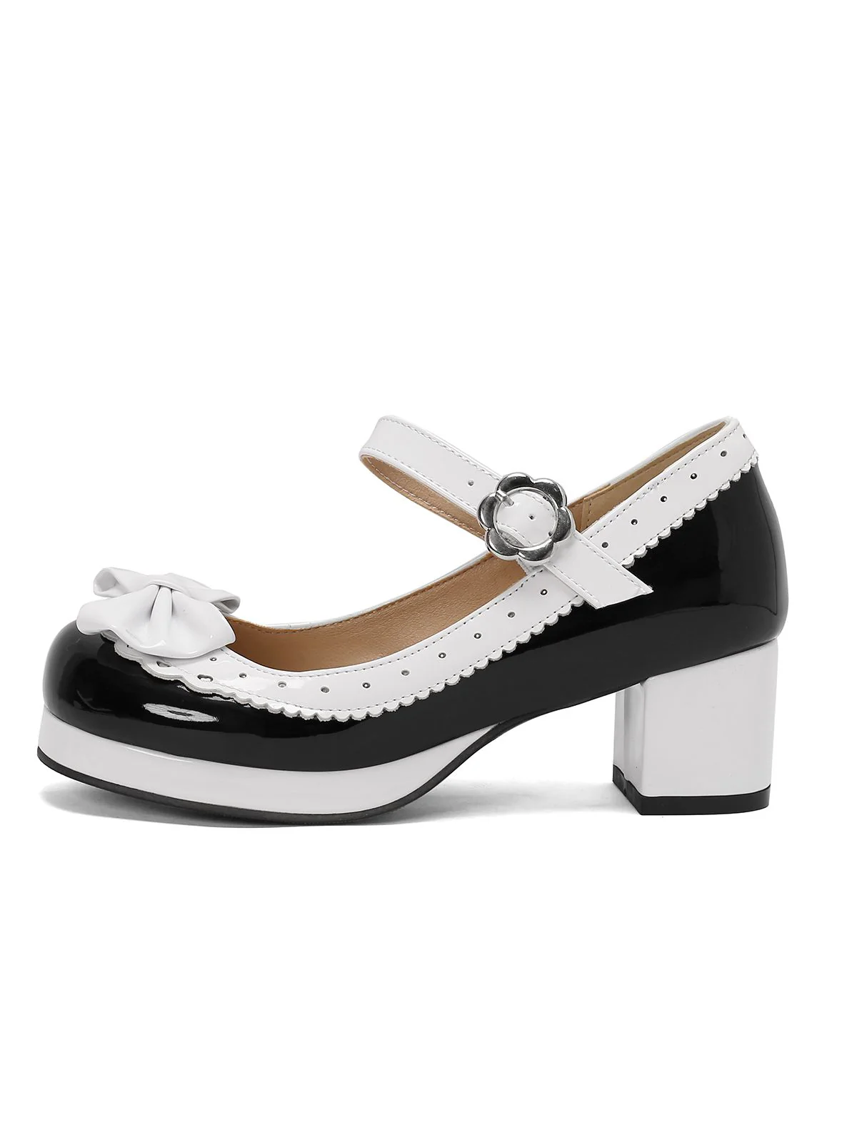 Retro PU Leather Bow High Heels - Image 3