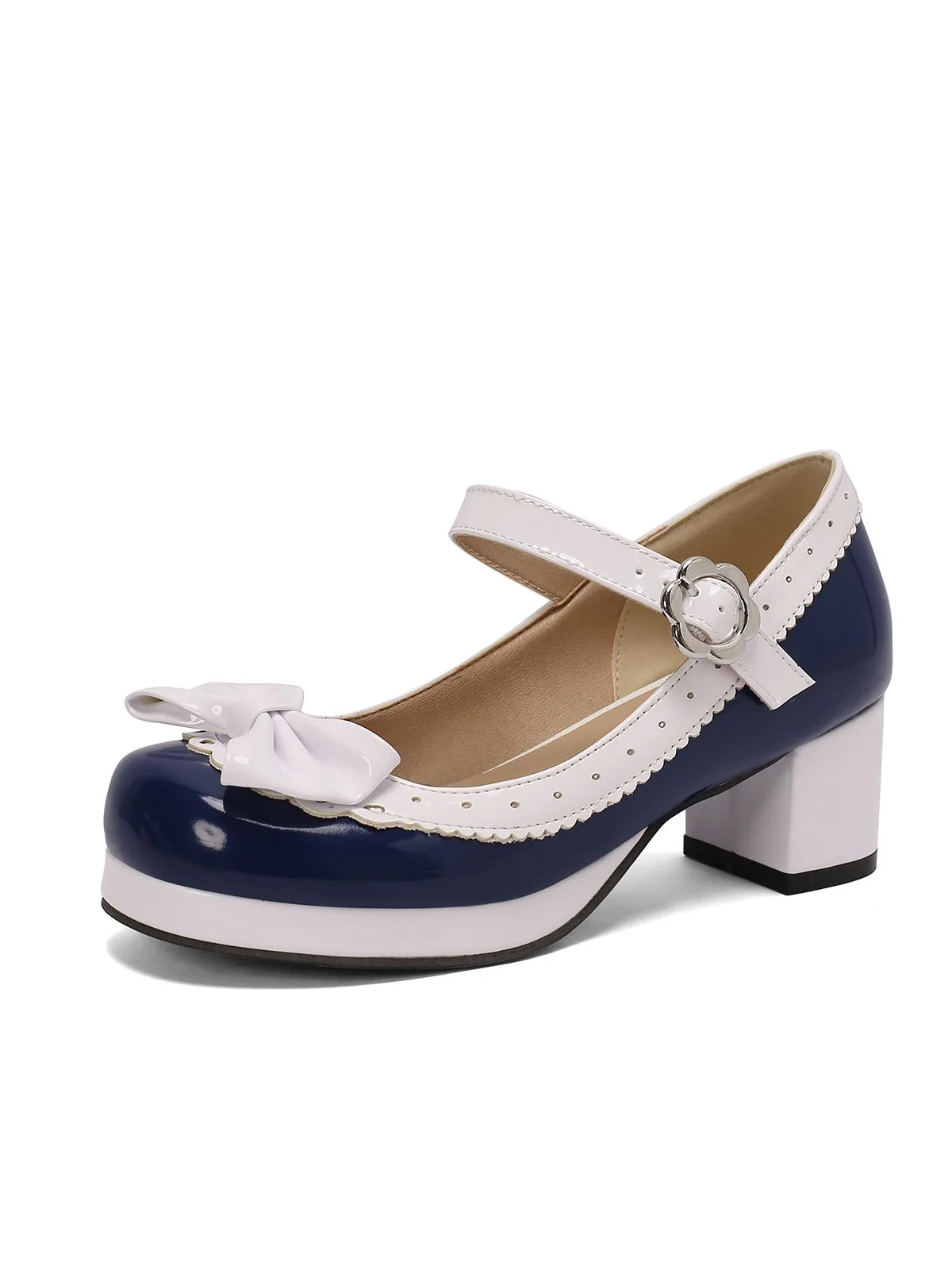 Retro PU Leather Bow High Heels - Image 5