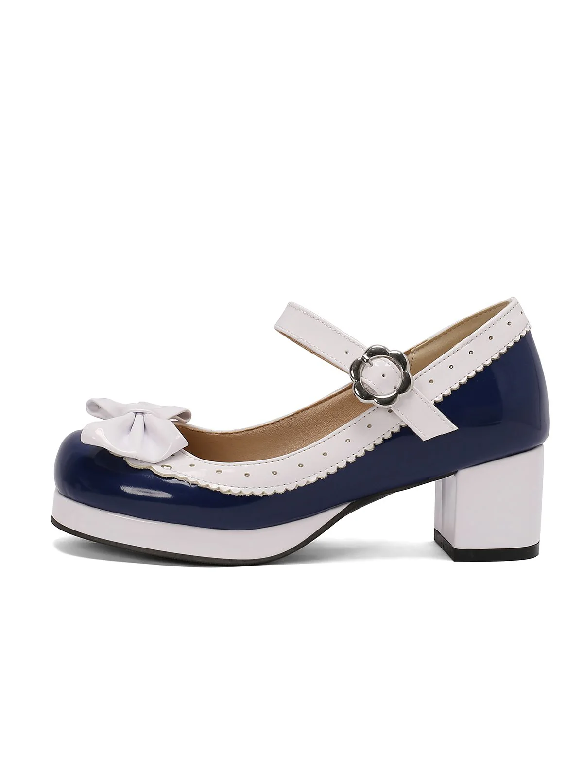 Retro PU Leather Bow High Heels - Image 6