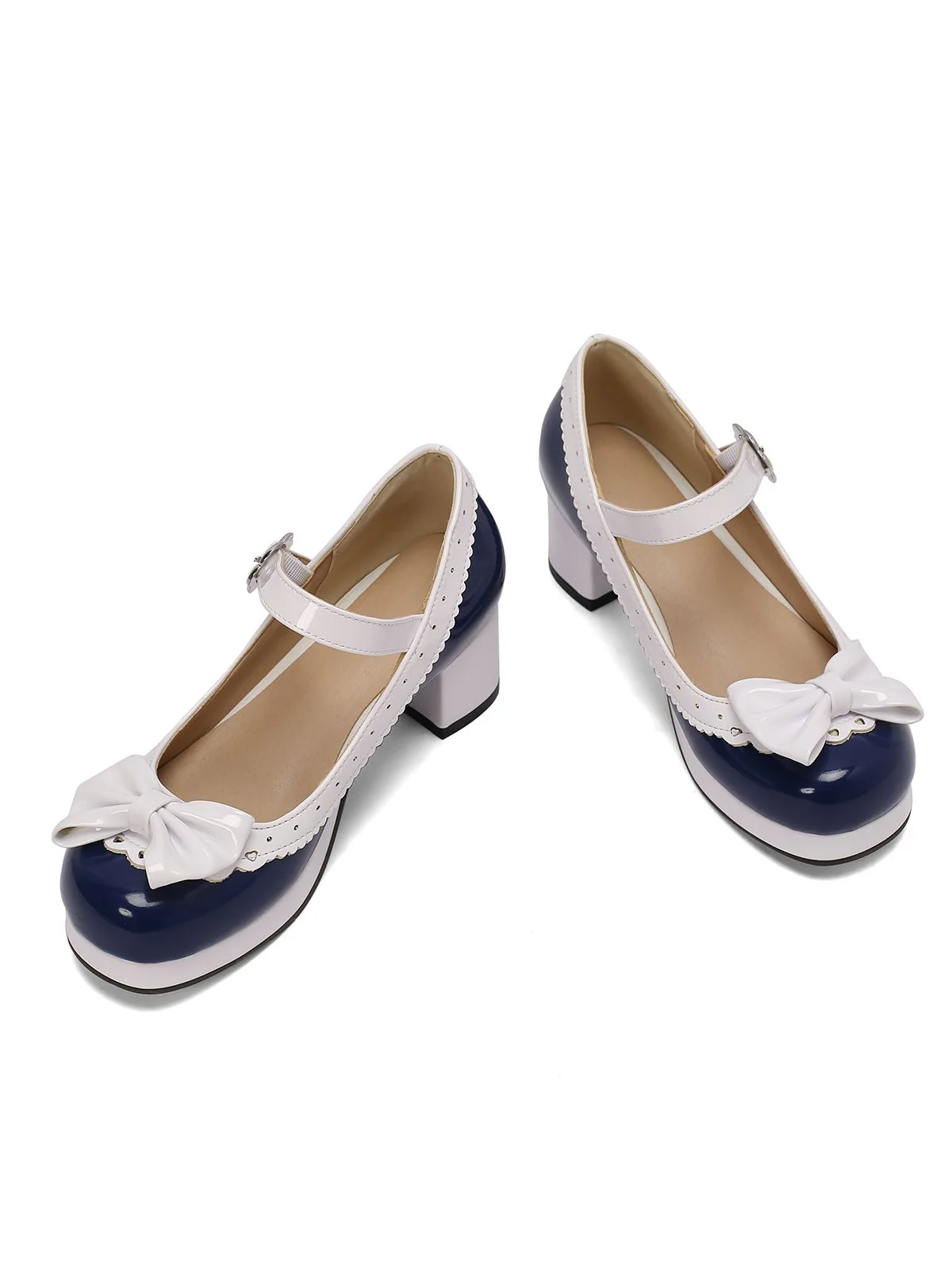 Retro PU Leather Bow High Heels - Image 7