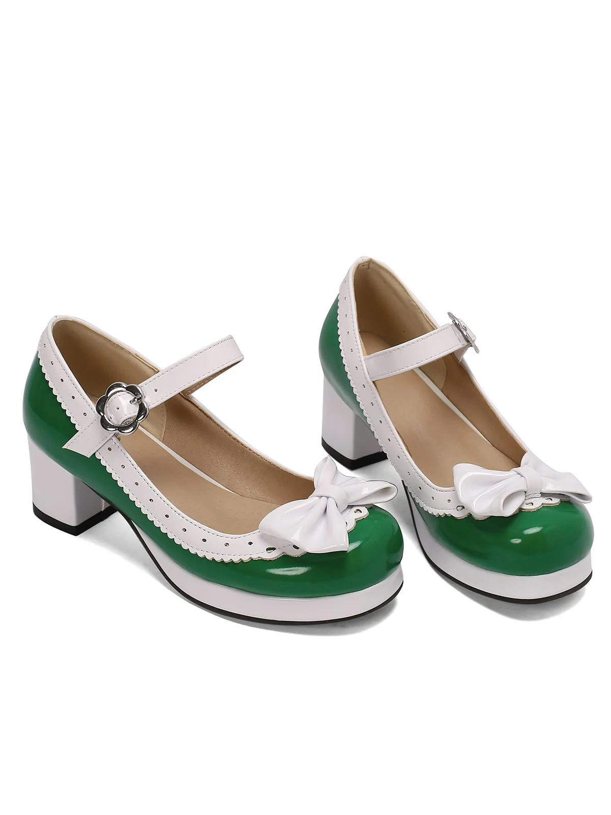 Retro PU Leather Bow High Heels - Image 9