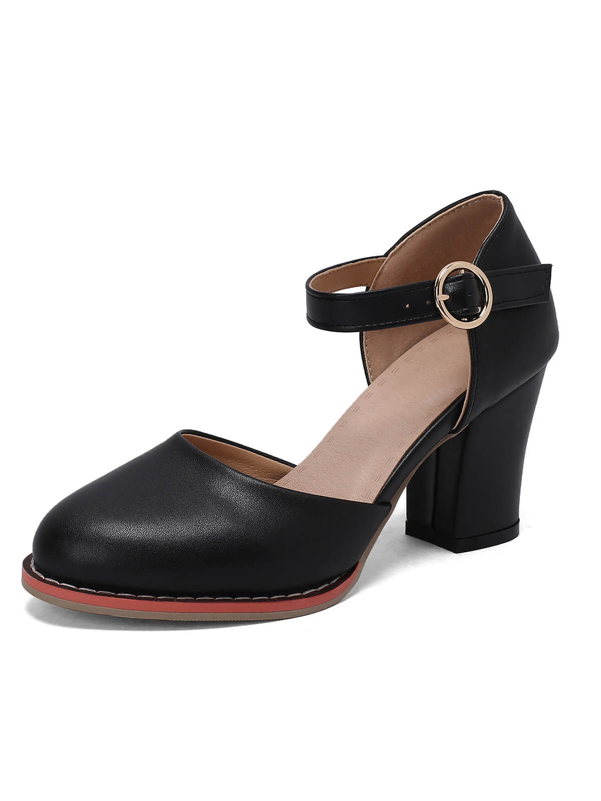 Retro PU Leather Chunky High Heels - Image 3