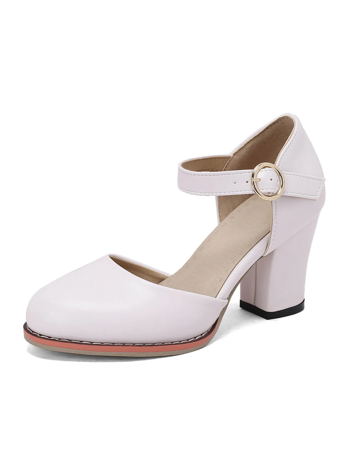 Retro PU Leather Chunky High Heels - Image 4