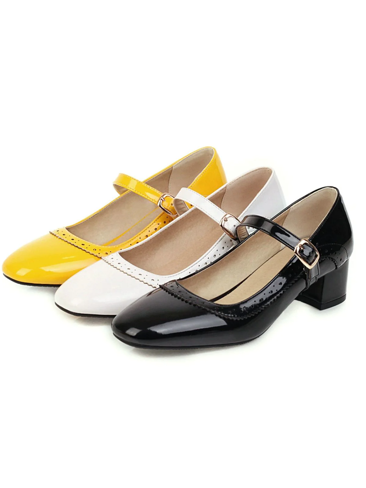 Retro PU Leather Solid Chunky Heels - Image 4
