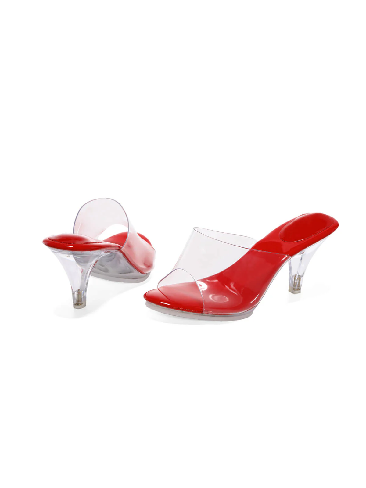 Retro Red Transparent Instep Heeled Sandals - Image 2