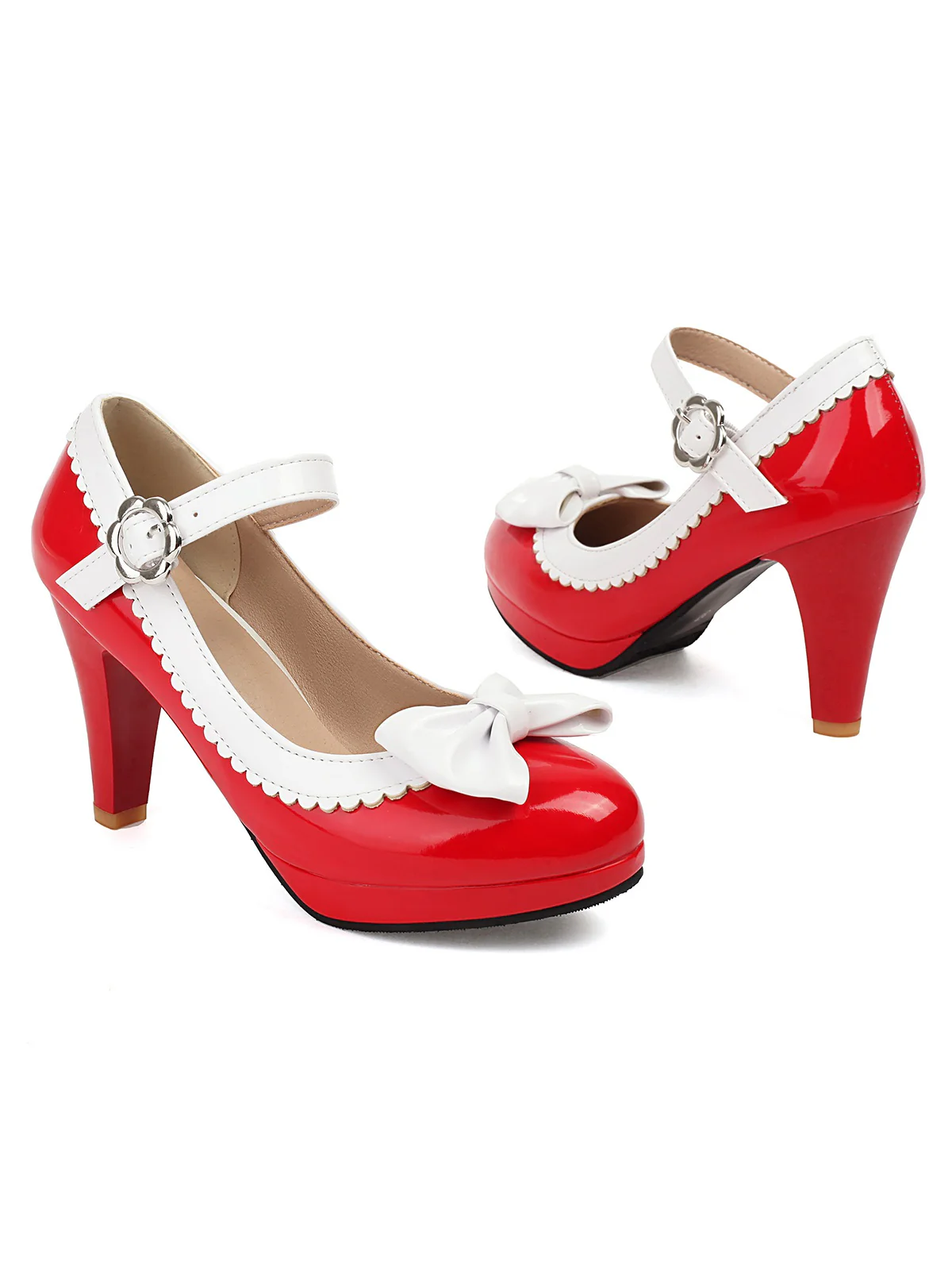 Retro Round Toe Bow High Heels Shoes - Image 2