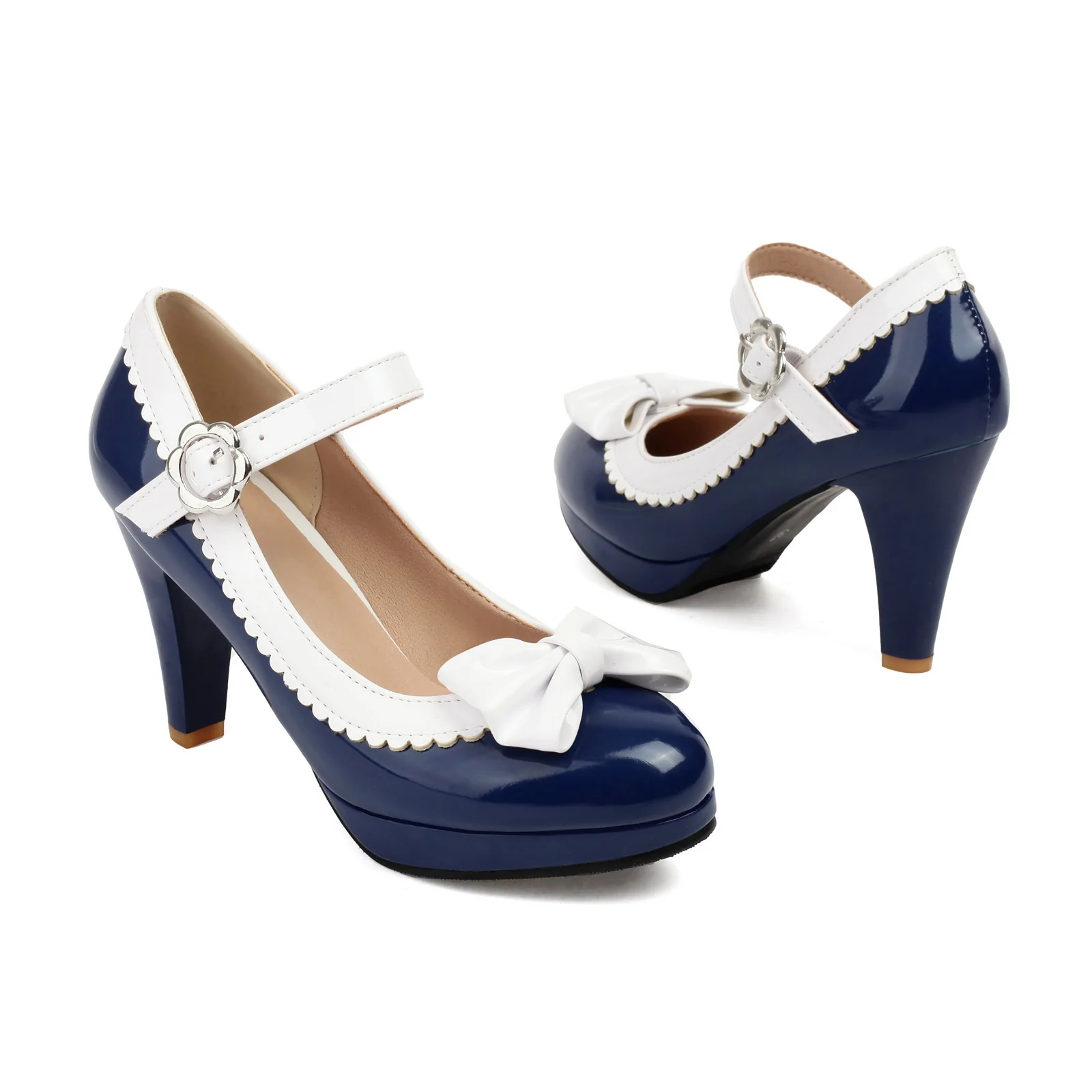 Retro Round Toe Bow High Heels Shoes - Image 3