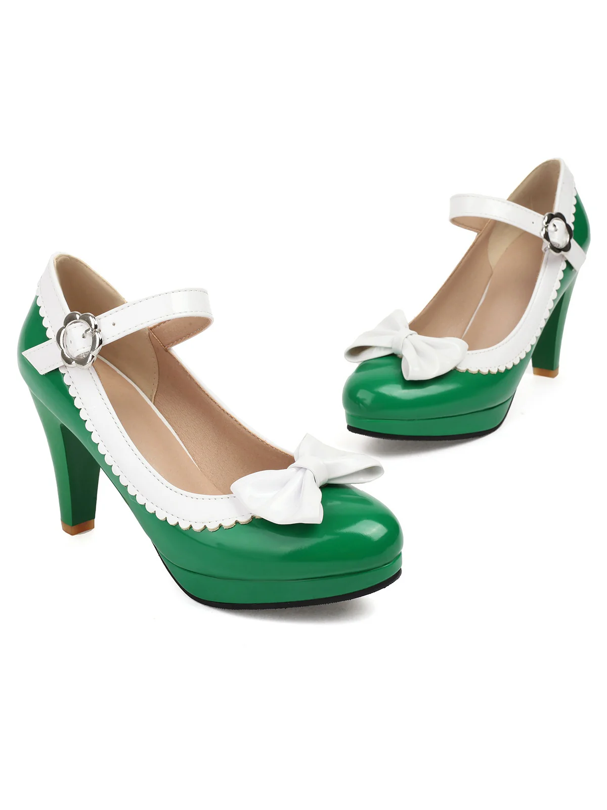 Retro Round Toe Bow High Heels Shoes - Image 4