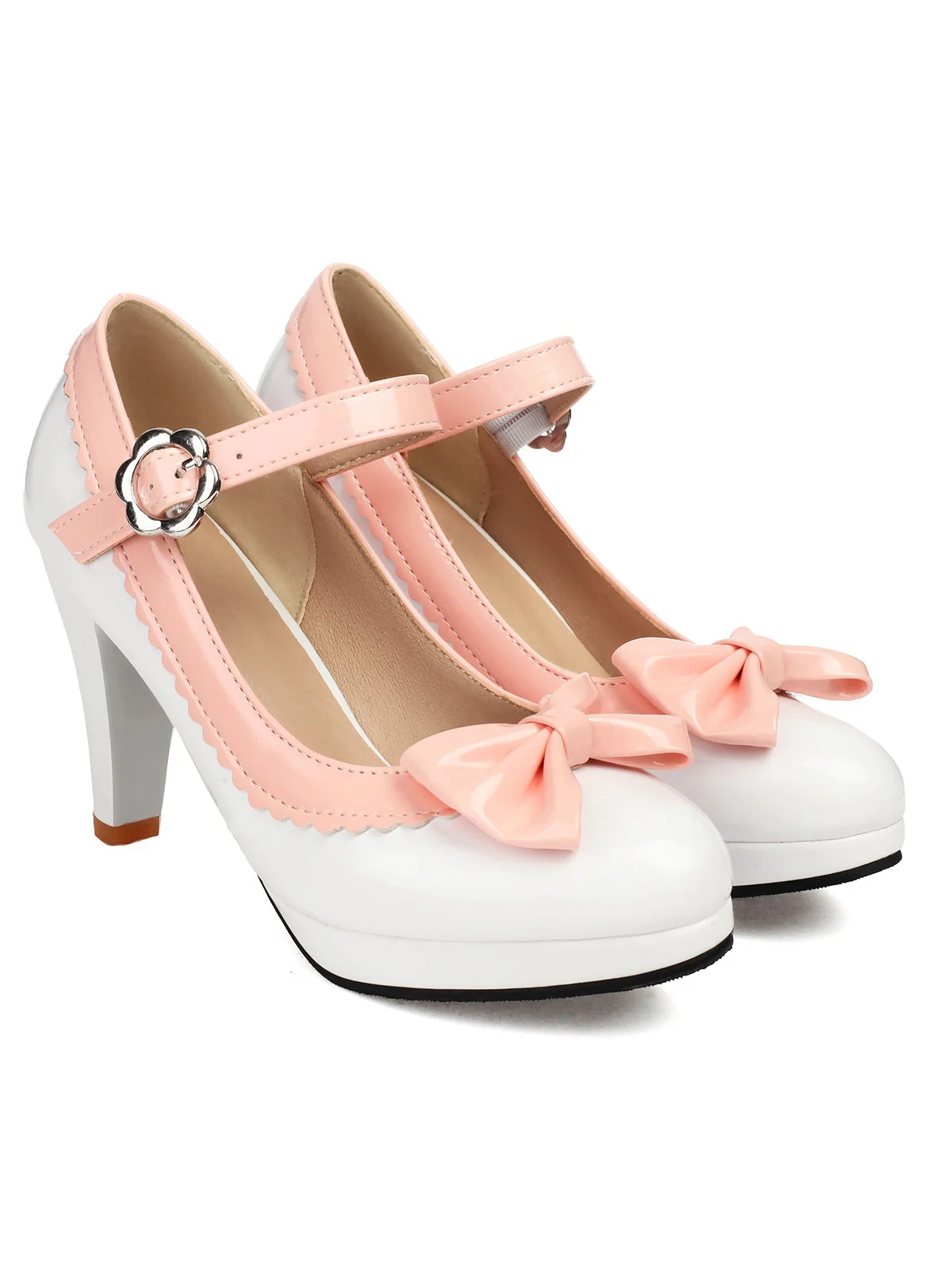 Retro Round Toe Bow High Heels Shoes - Image 6