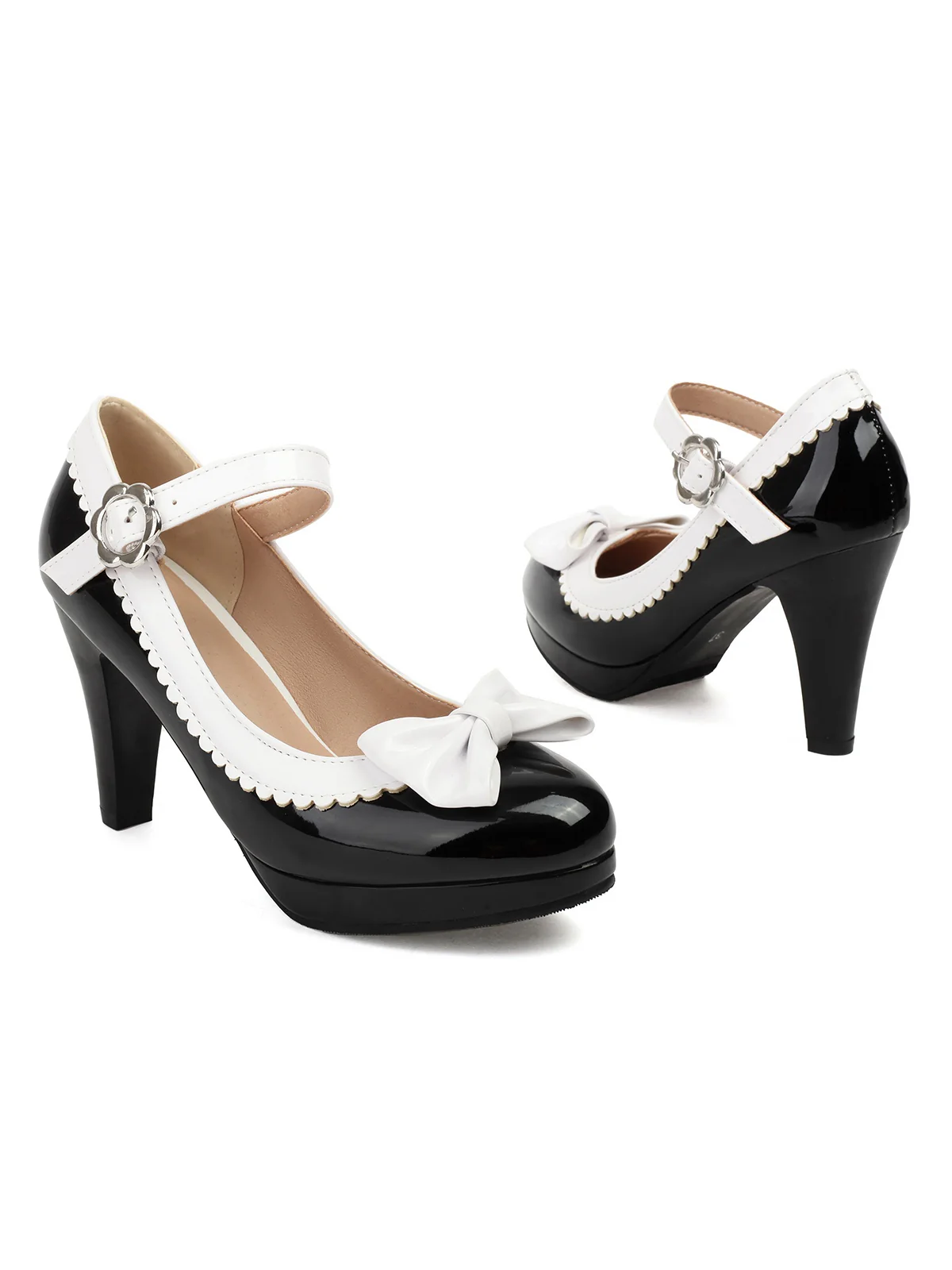 Retro Round Toe Bow High Heels Shoes - Image 7