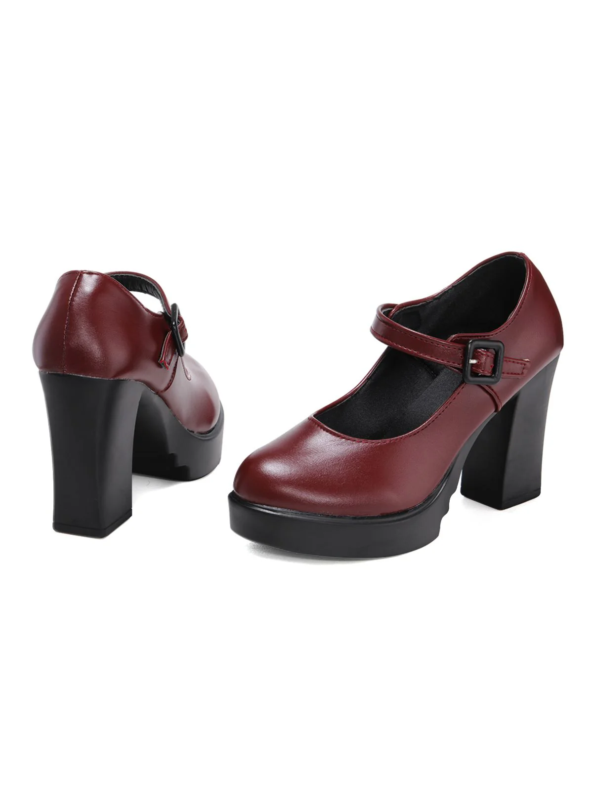 Retro Round Toe Mary Jane High Heel Shoes - Image 3