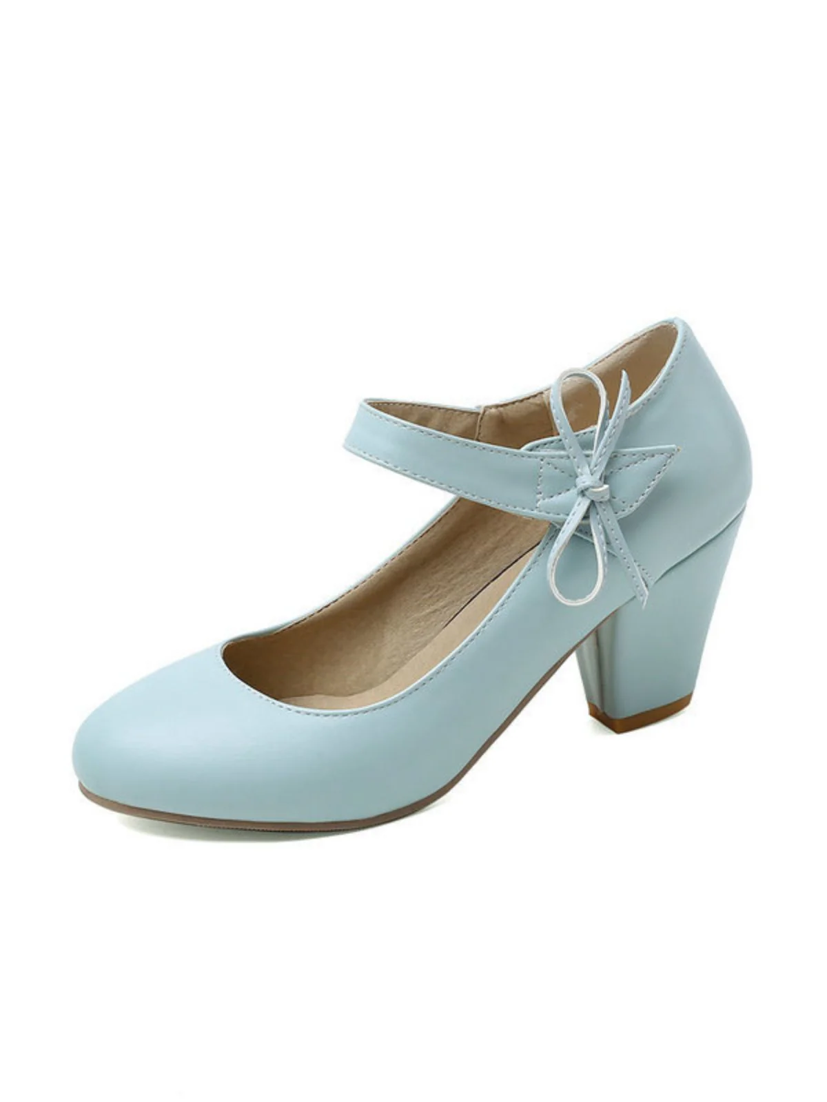 Retro Round Toe Solid Bowknot Chunky Heels - Image 10