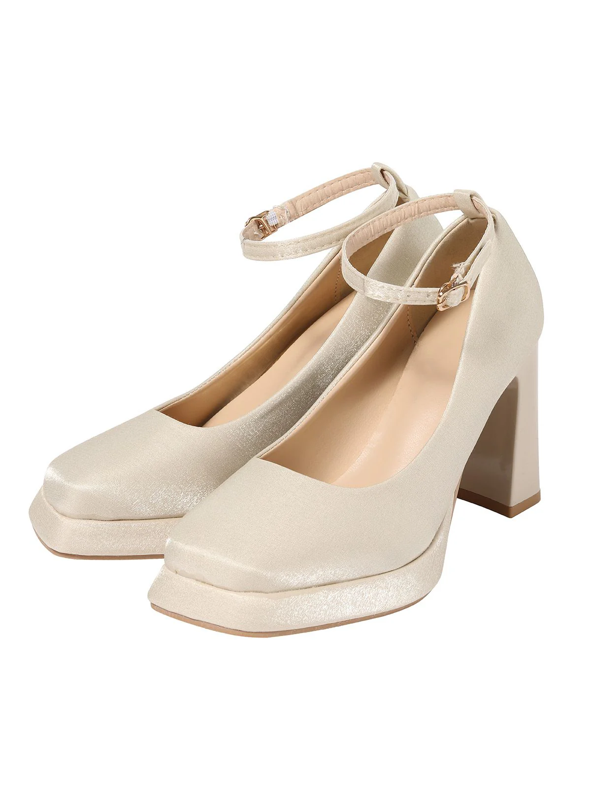 Retro Satin Block Heel Mary Jane Shoes - Image 3