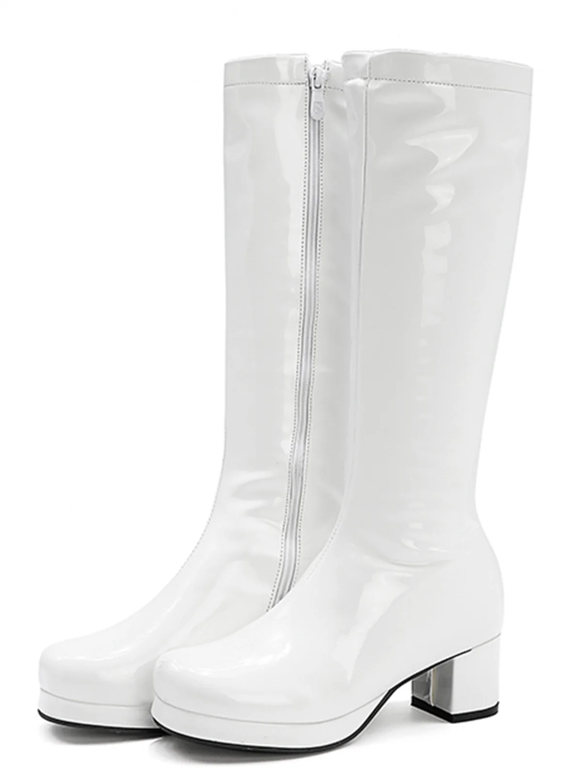 Retro Shiny Patent Leather Thigh-High Boots - Image 22