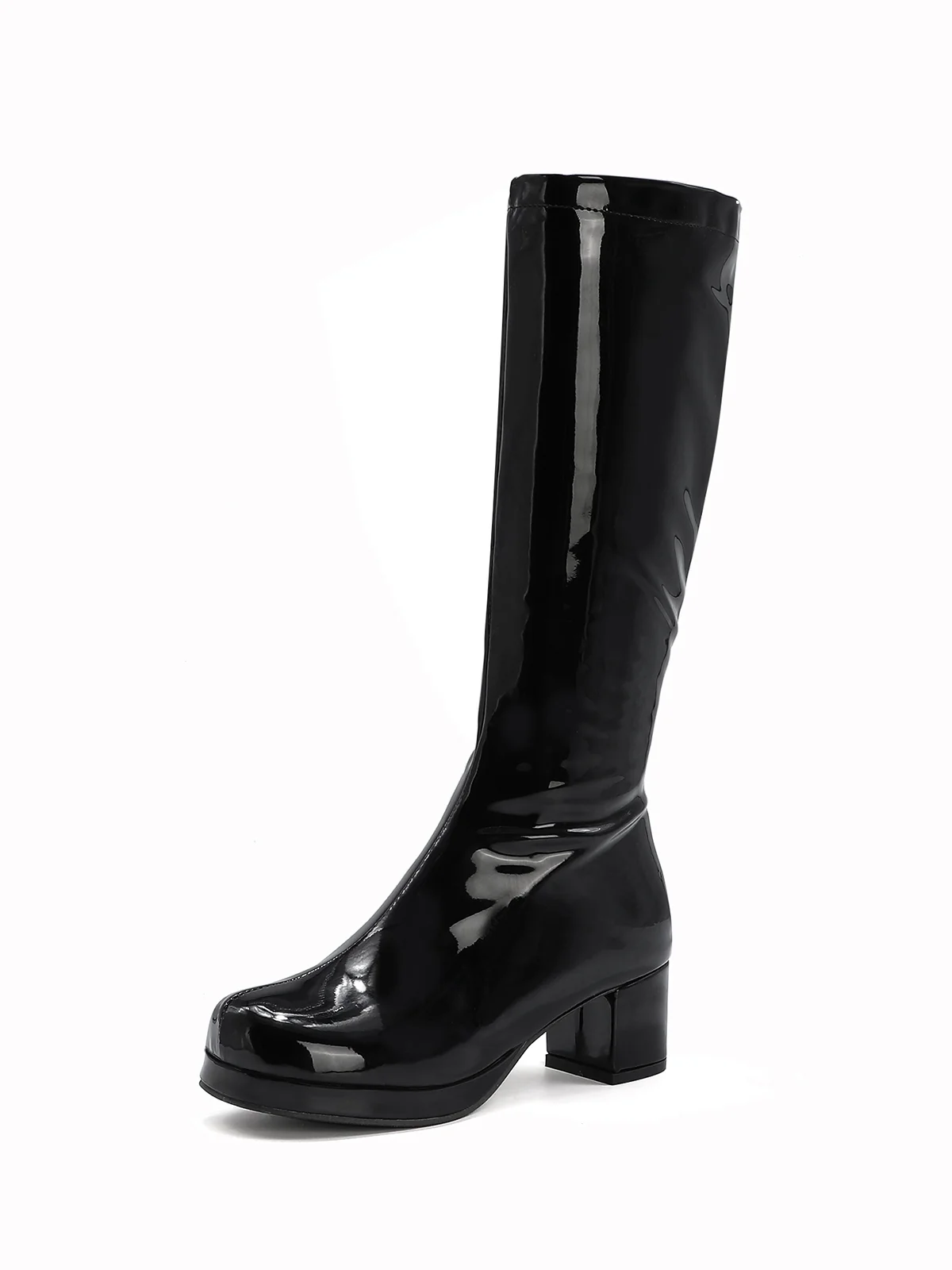 Retro Shiny Patent Leather Thigh-High Boots - Image 6