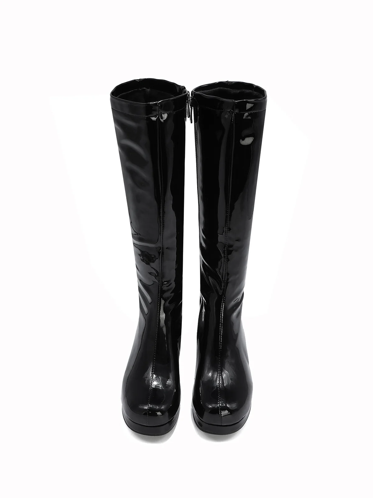 Retro Shiny Patent Leather Thigh-High Boots - Image 14