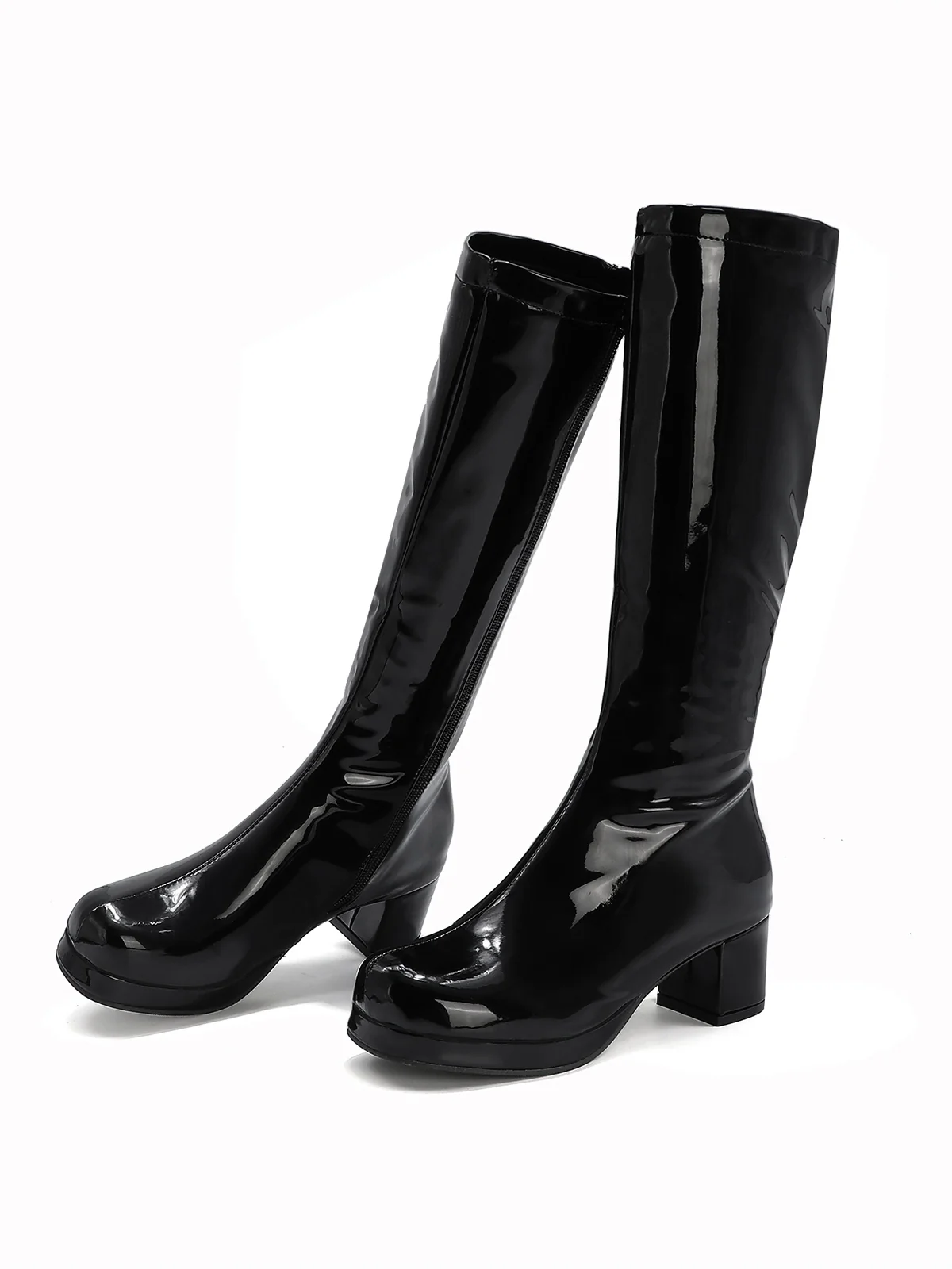 Retro Shiny Patent Leather Thigh-High Boots - Image 15