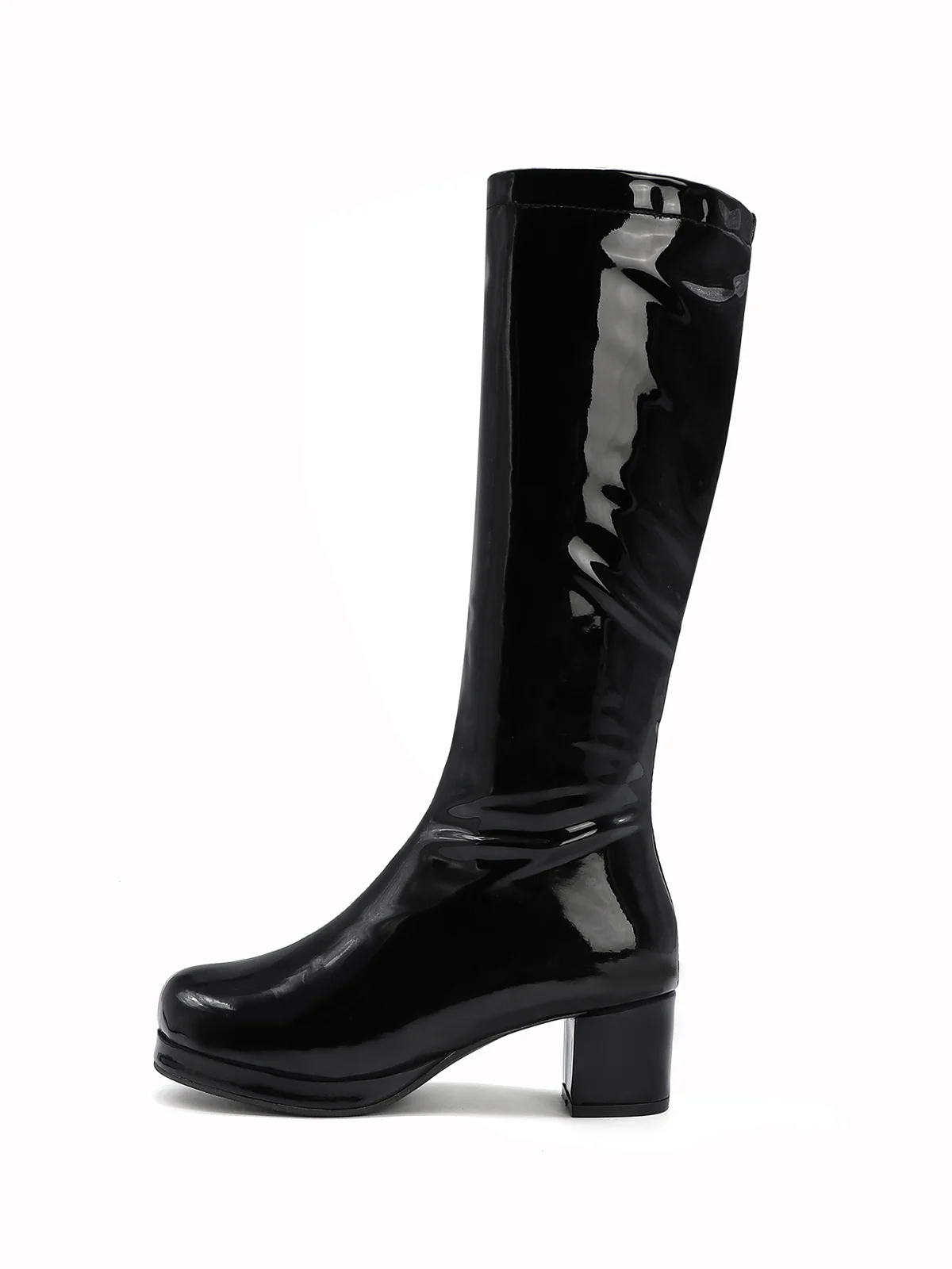 Retro Shiny Patent Leather Thigh-High Boots - Image 16