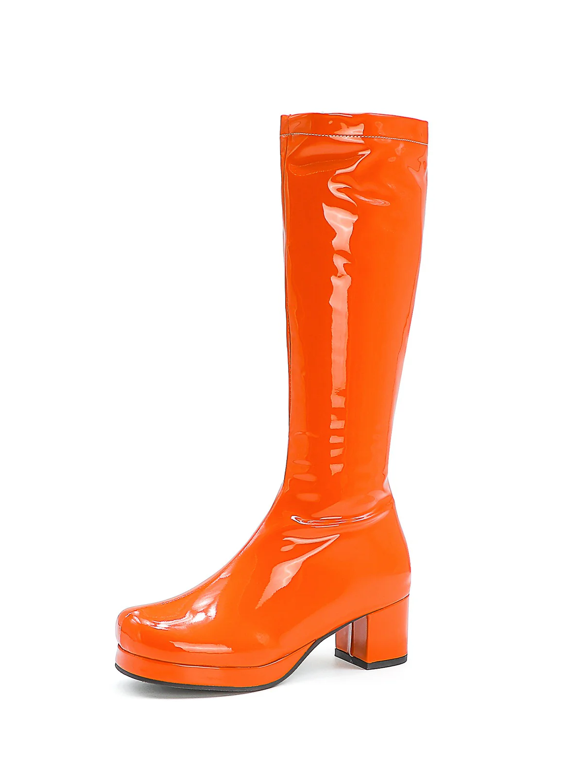 Retro Shiny Patent Leather Thigh-High Boots - Image 18