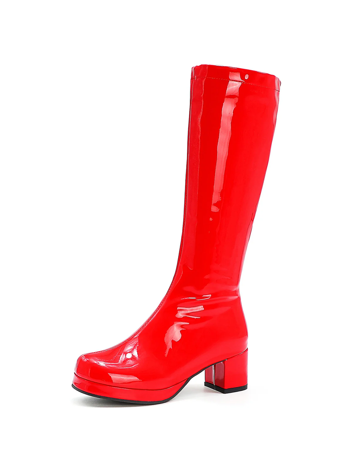 Retro Shiny Patent Leather Thigh-High Boots - Image 20