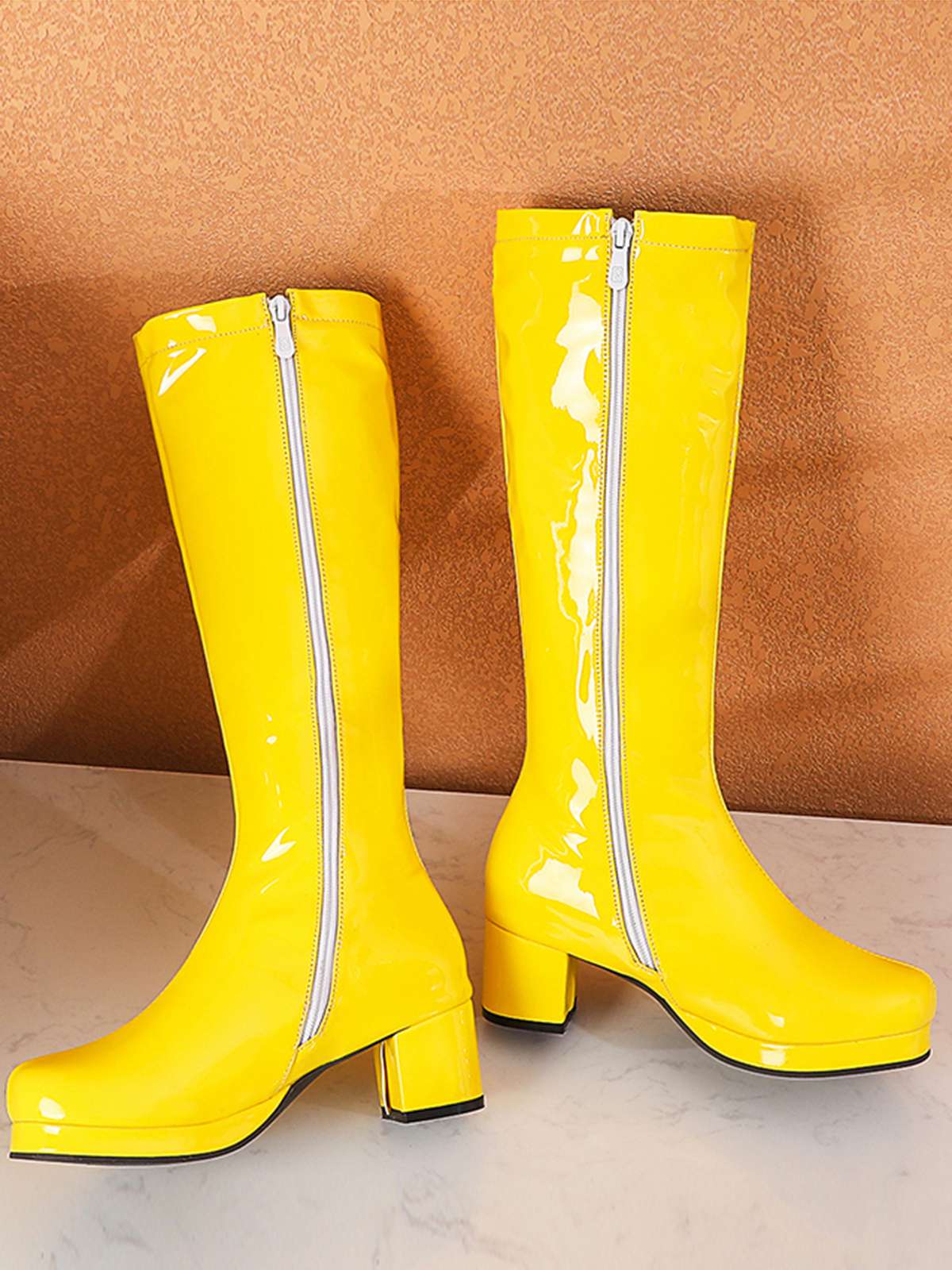 Retro Shiny Patent Leather Thigh-High Boots - Image 25