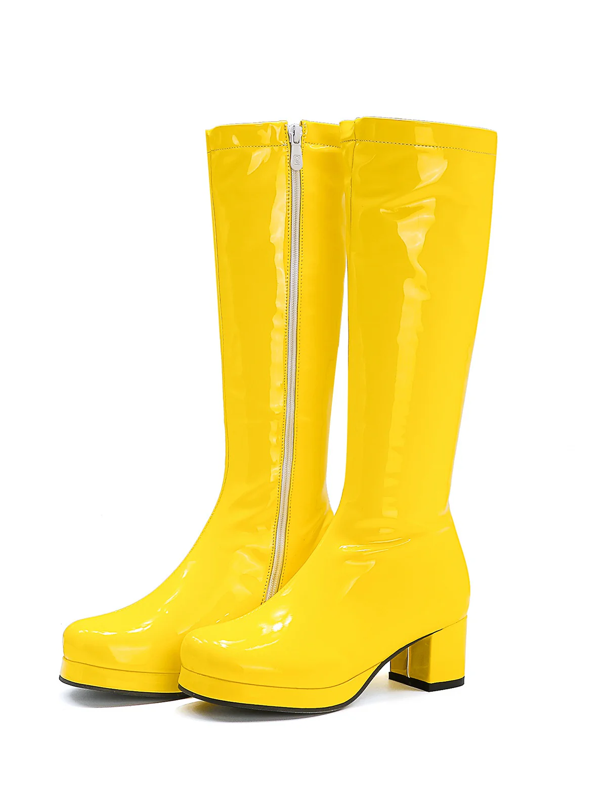 Retro Shiny Patent Leather Thigh-High Boots - Image 26