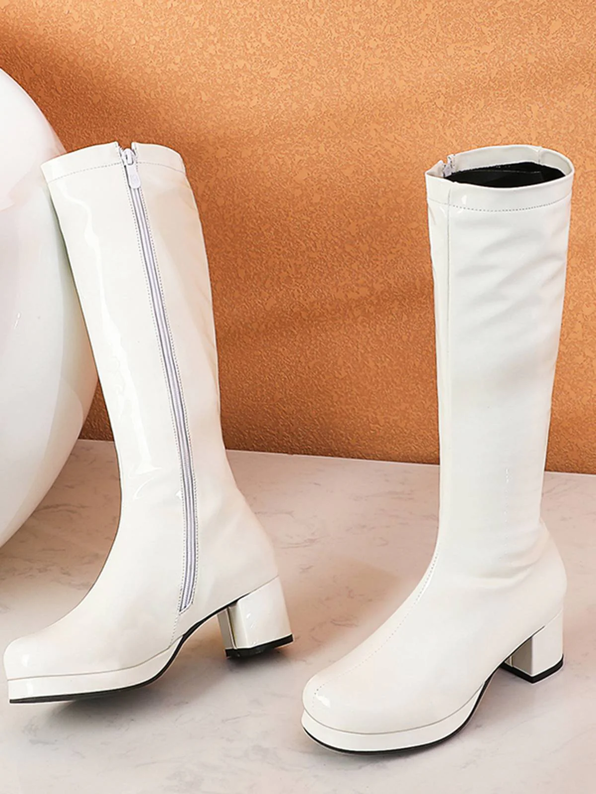Retro Shiny Patent Leather Thigh-High Boots - Image 23