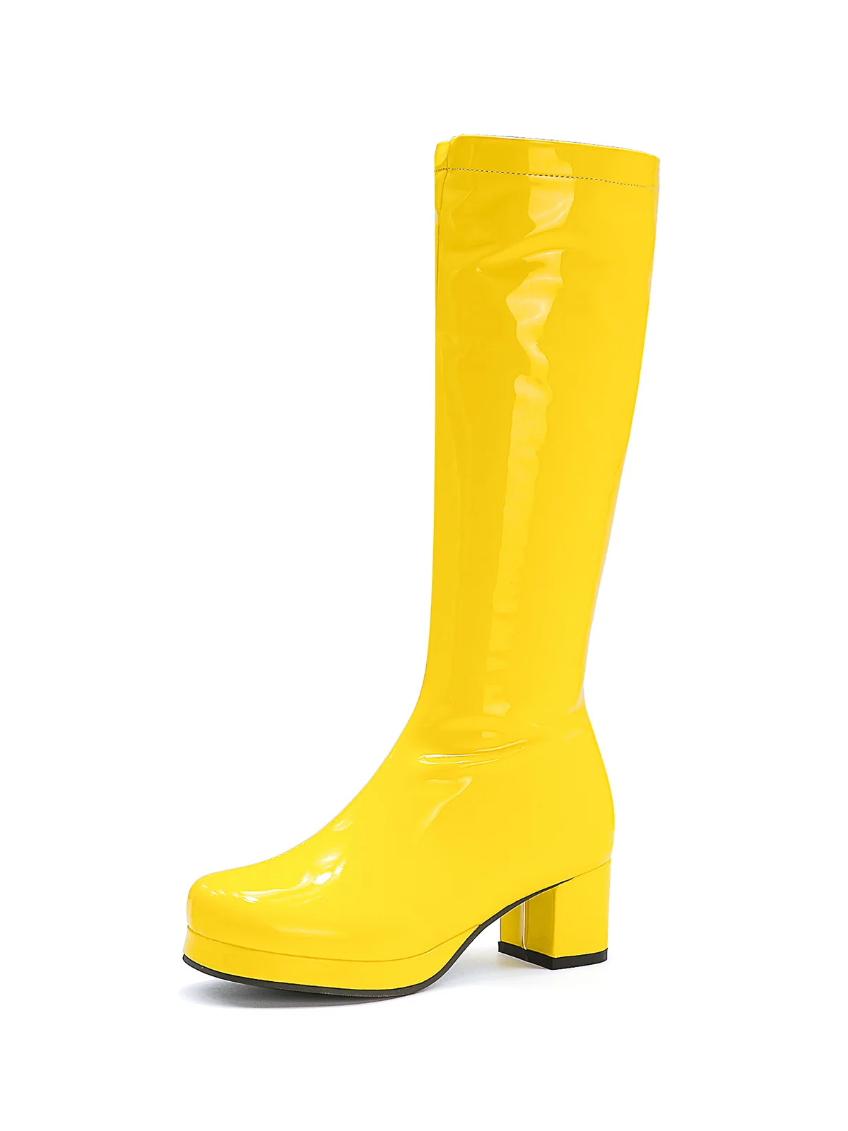 Retro Shiny Patent Leather Thigh-High Boots - Image 27