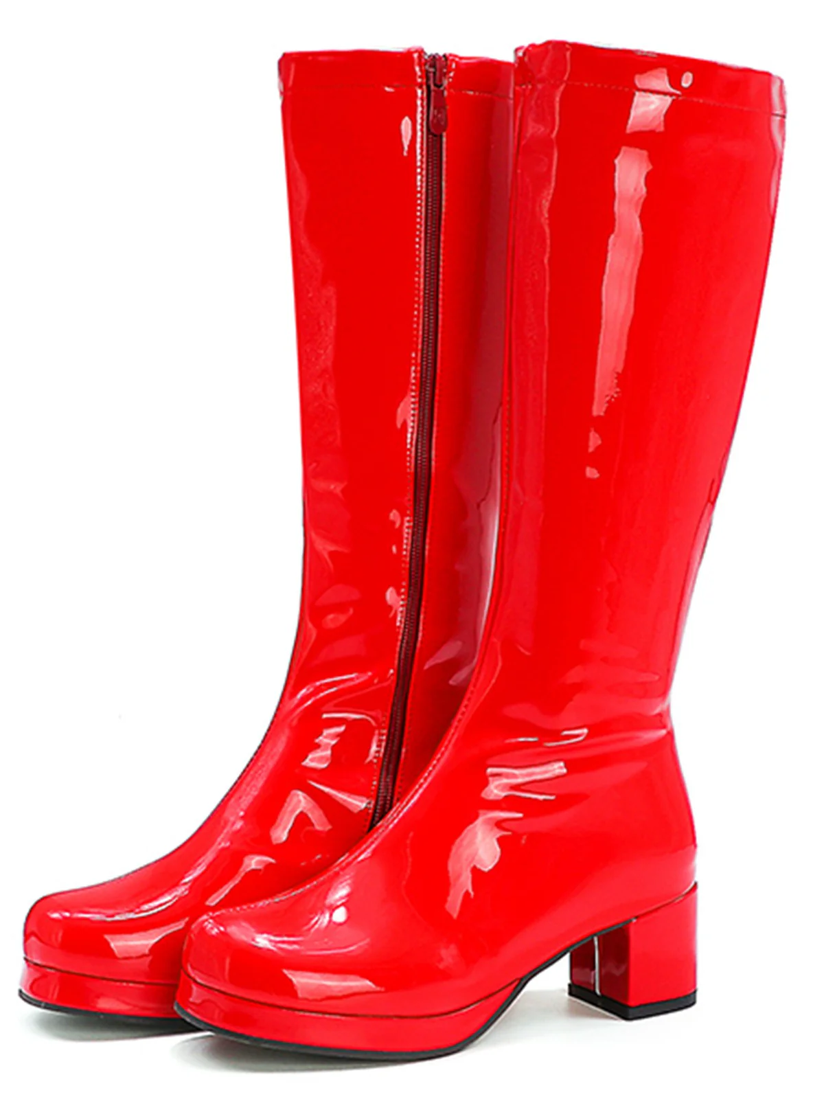Retro Shiny Patent Leather Thigh-High Boots - Image 8