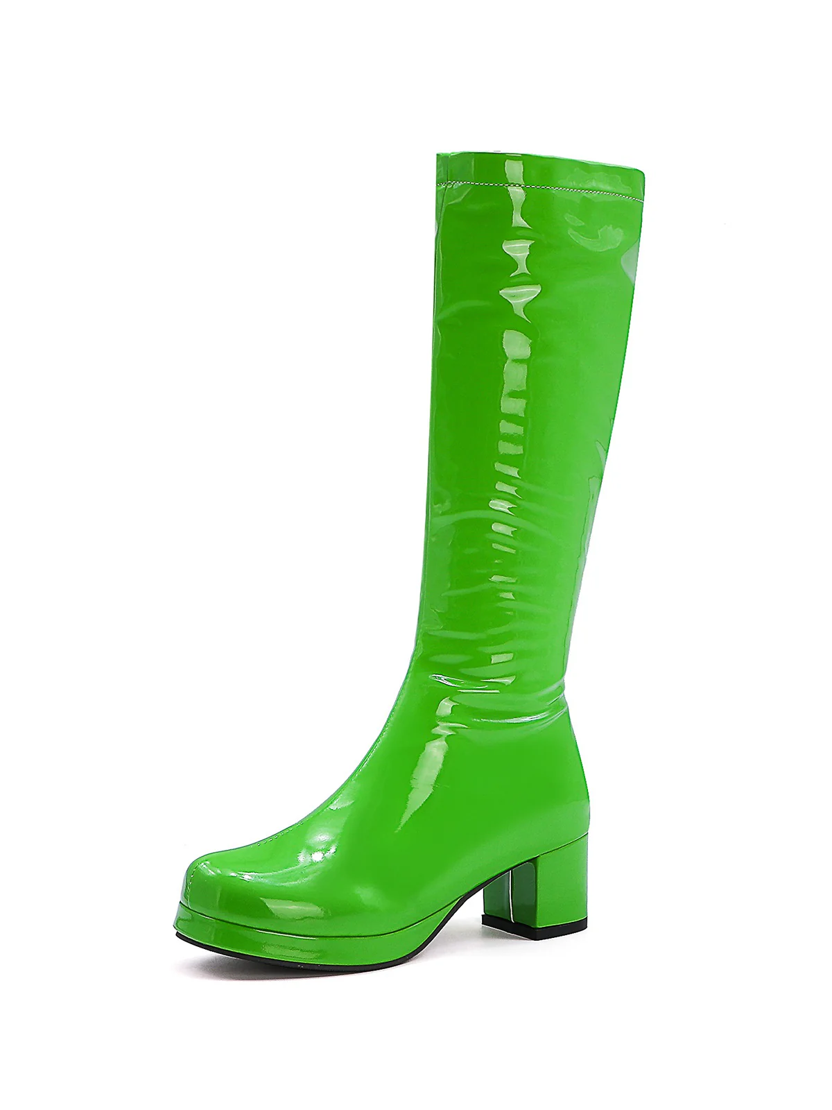 Retro Shiny Patent Leather Thigh-High Boots - Image 17