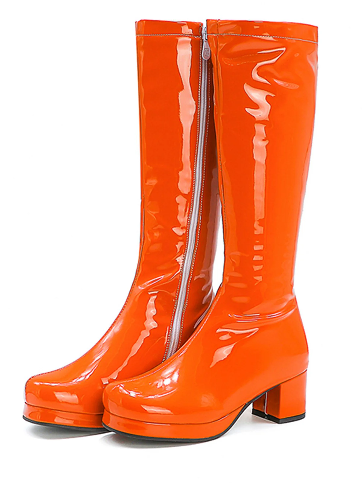 Retro Shiny Patent Leather Thigh-High Boots - Image 9