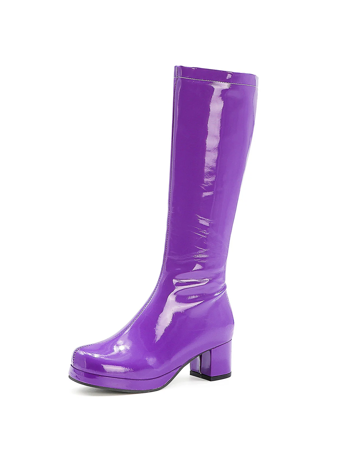 Retro Shiny Patent Leather Thigh-High Boots - Image 19