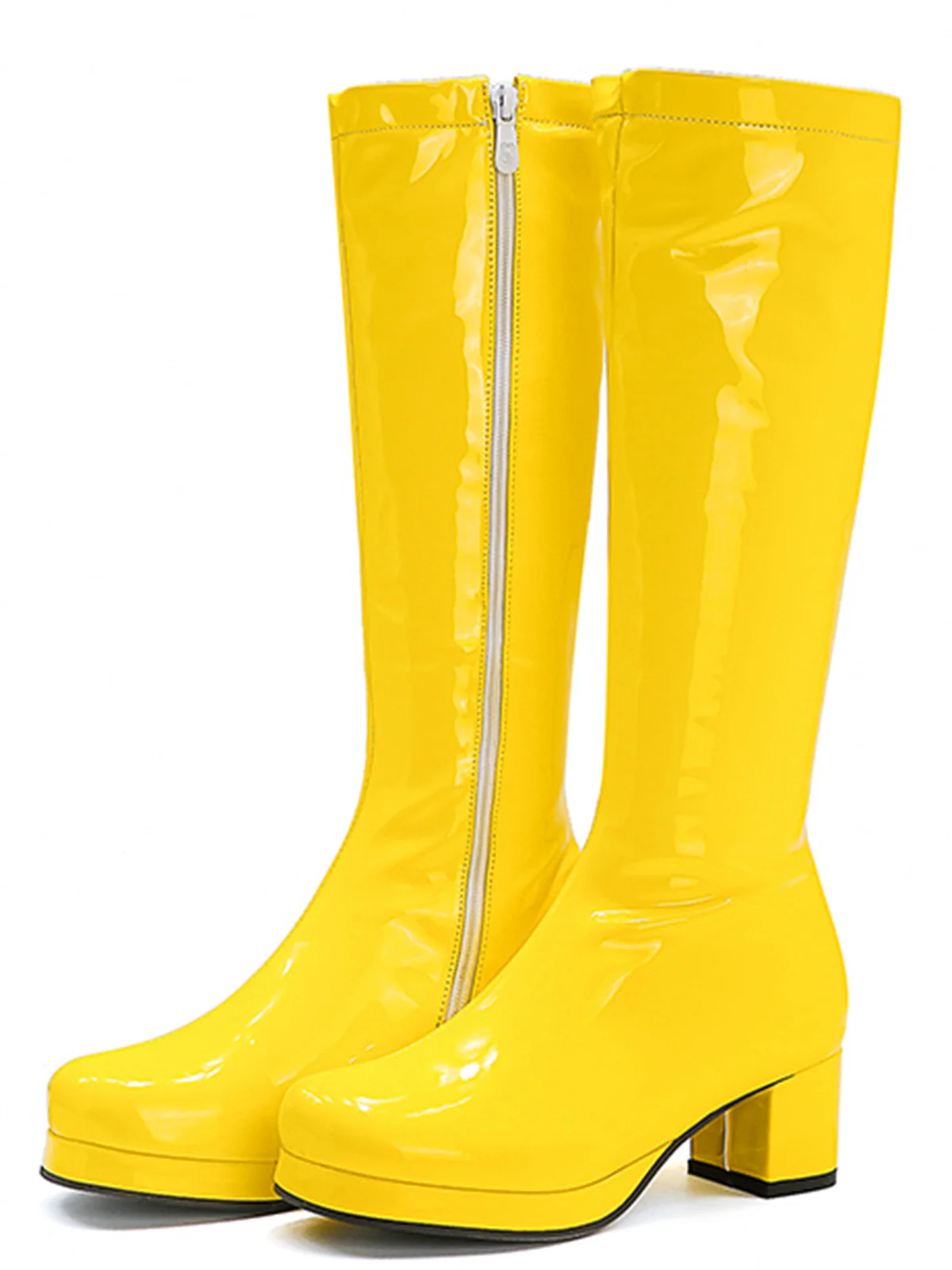 Retro Shiny Patent Leather Thigh-High Boots - Image 10