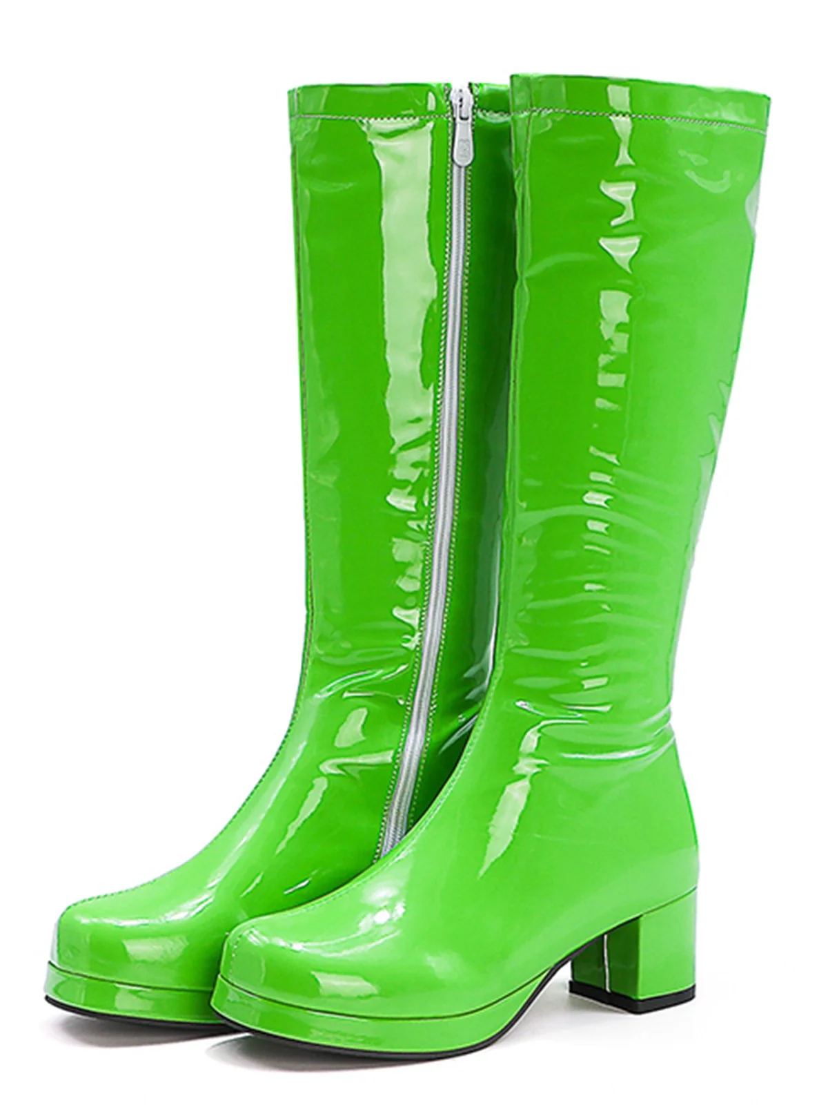 Retro Shiny Patent Leather Thigh-High Boots - Image 11