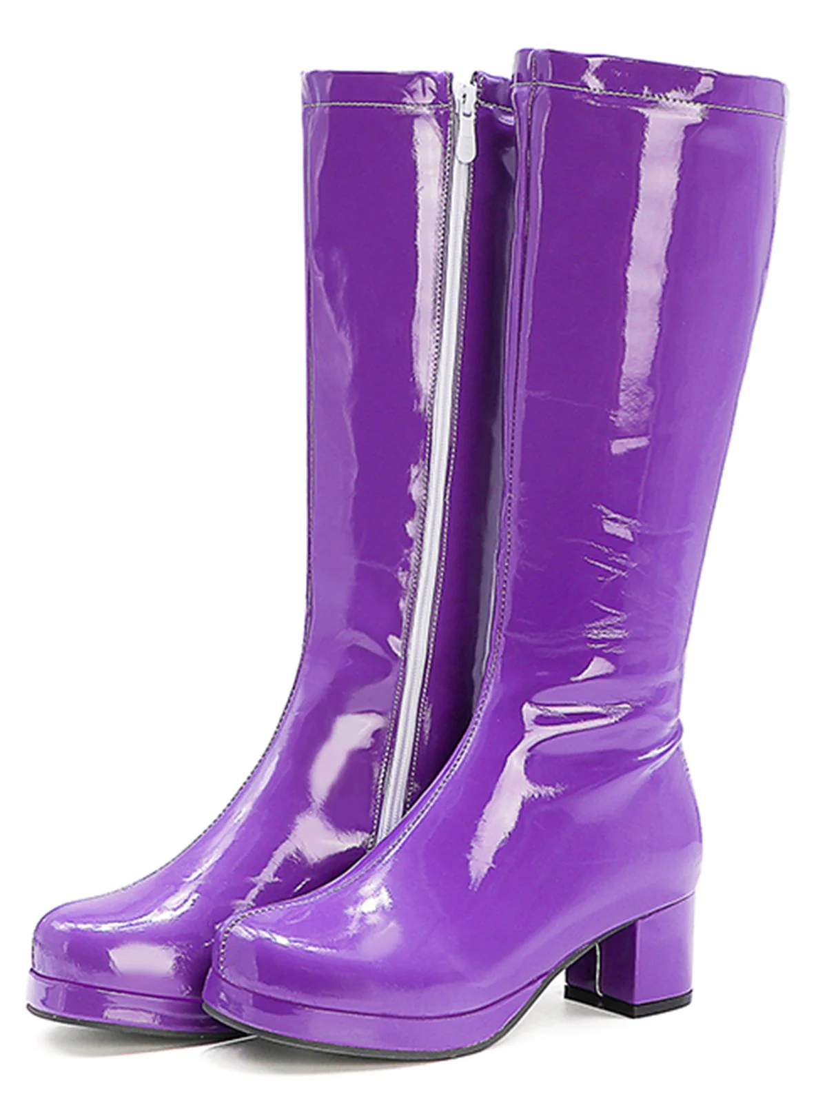 Retro Shiny Patent Leather Thigh-High Boots - Image 12