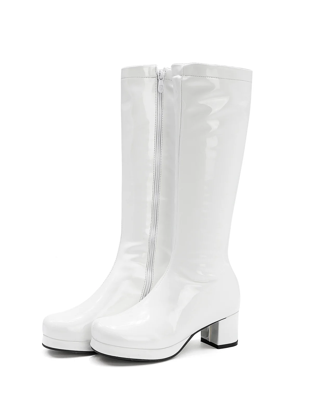 Retro Shiny Patent Leather Thigh-High Boots - Image 7