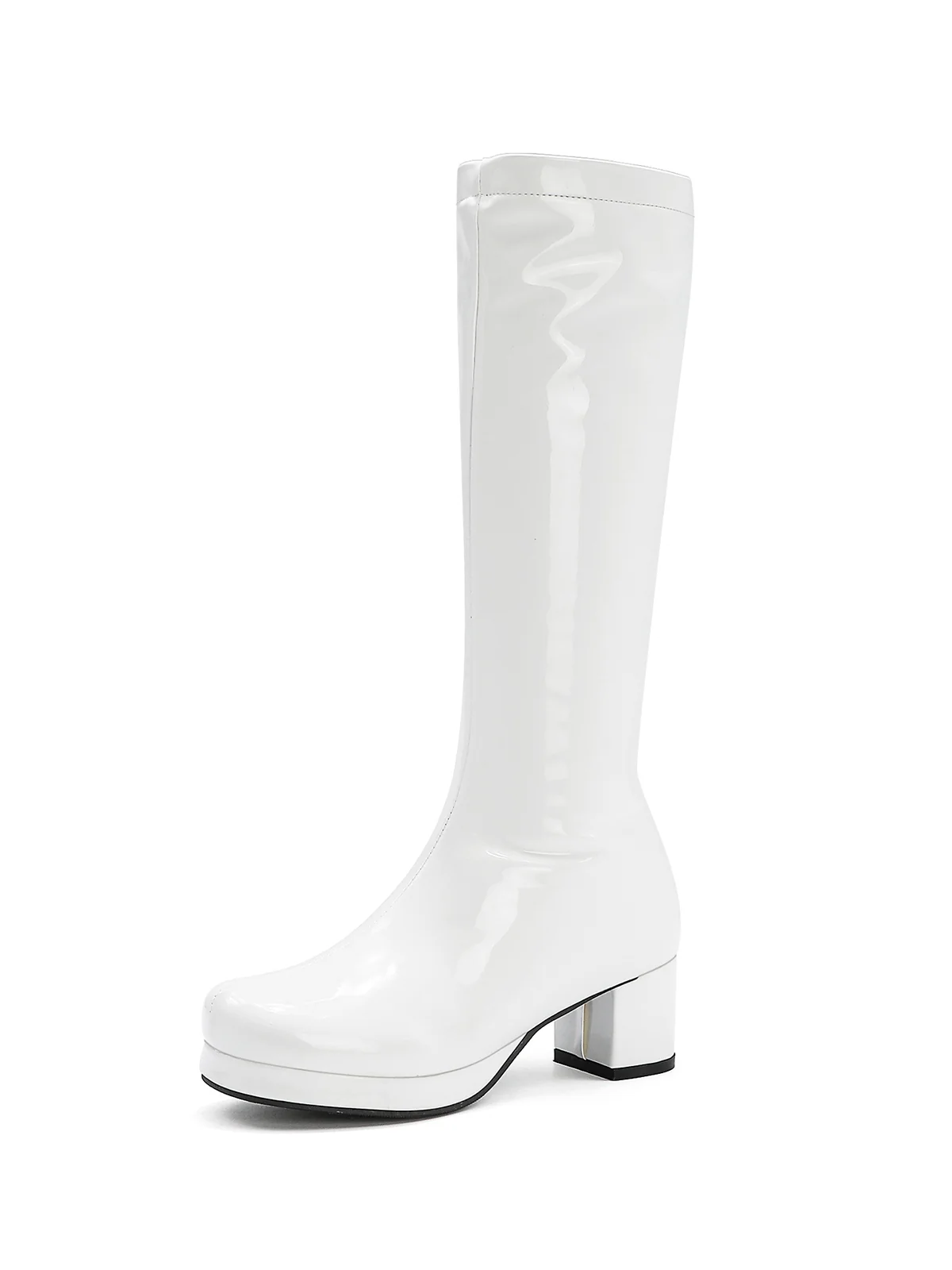 Retro Shiny Patent Leather Thigh-High Boots - Image 21