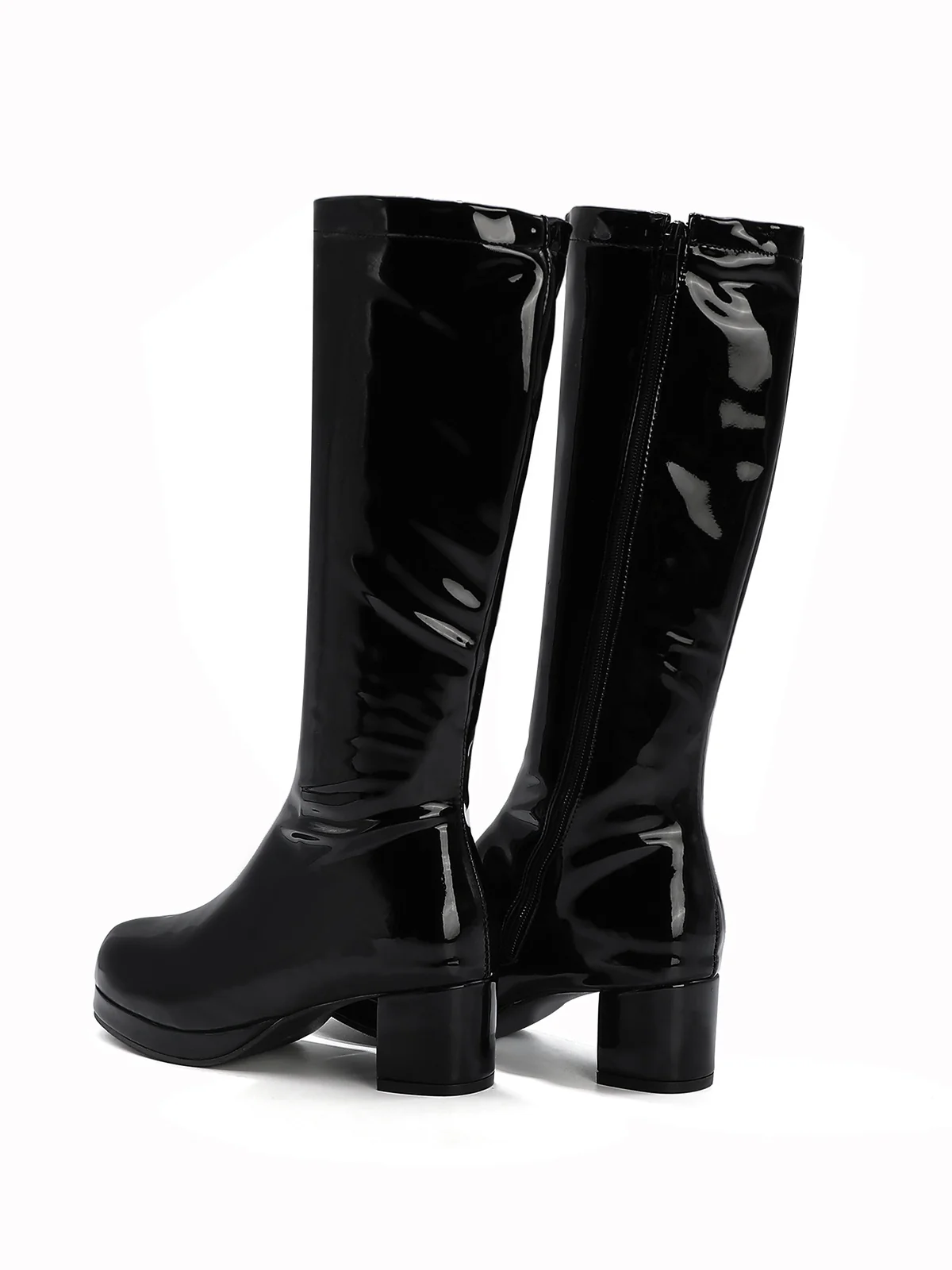 Retro Shiny Patent Leather Thigh-High Boots - Image 3